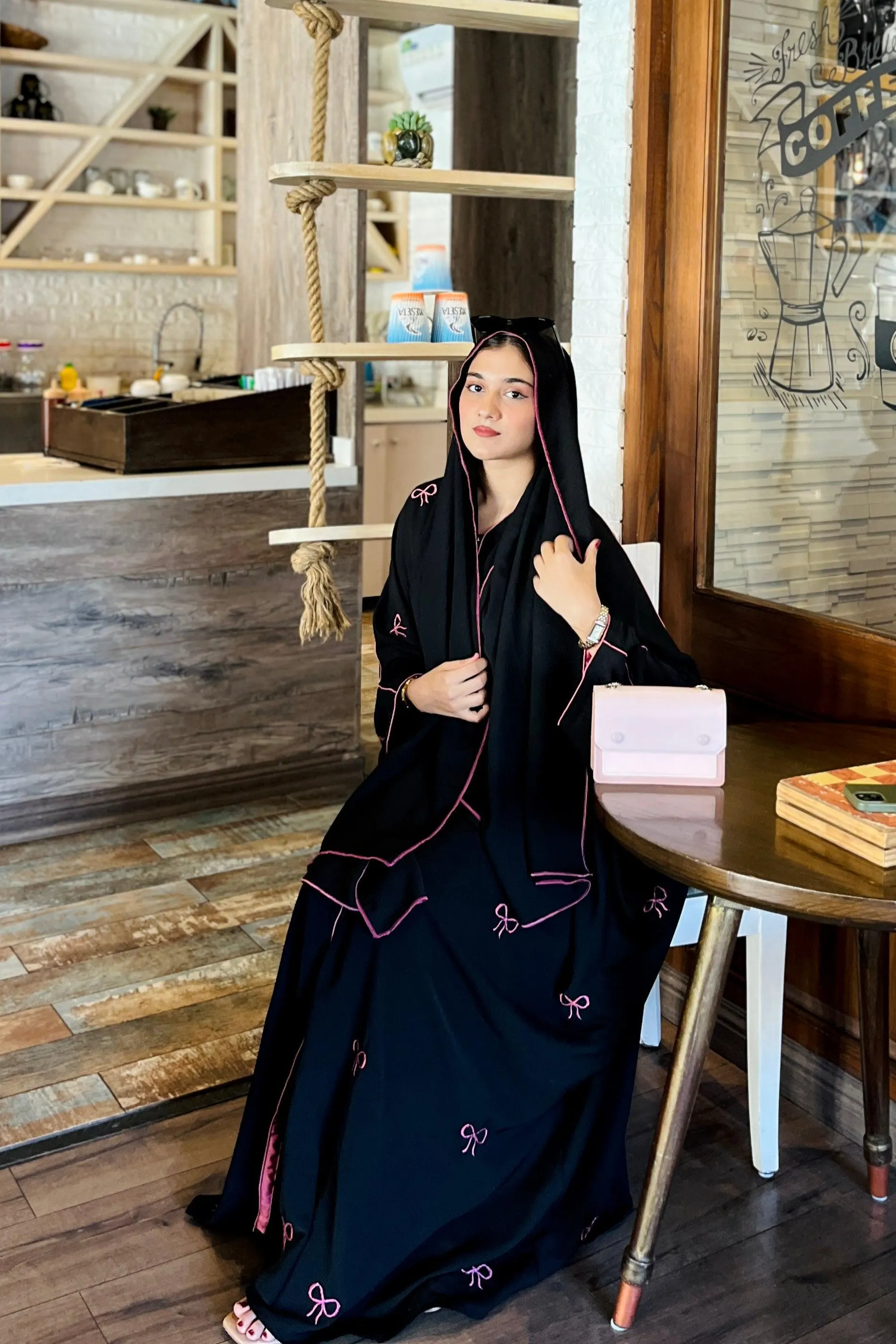 Bow Embroidered Abaya with Hijab, Nidah Fabric, Elegant Abaya - image 3