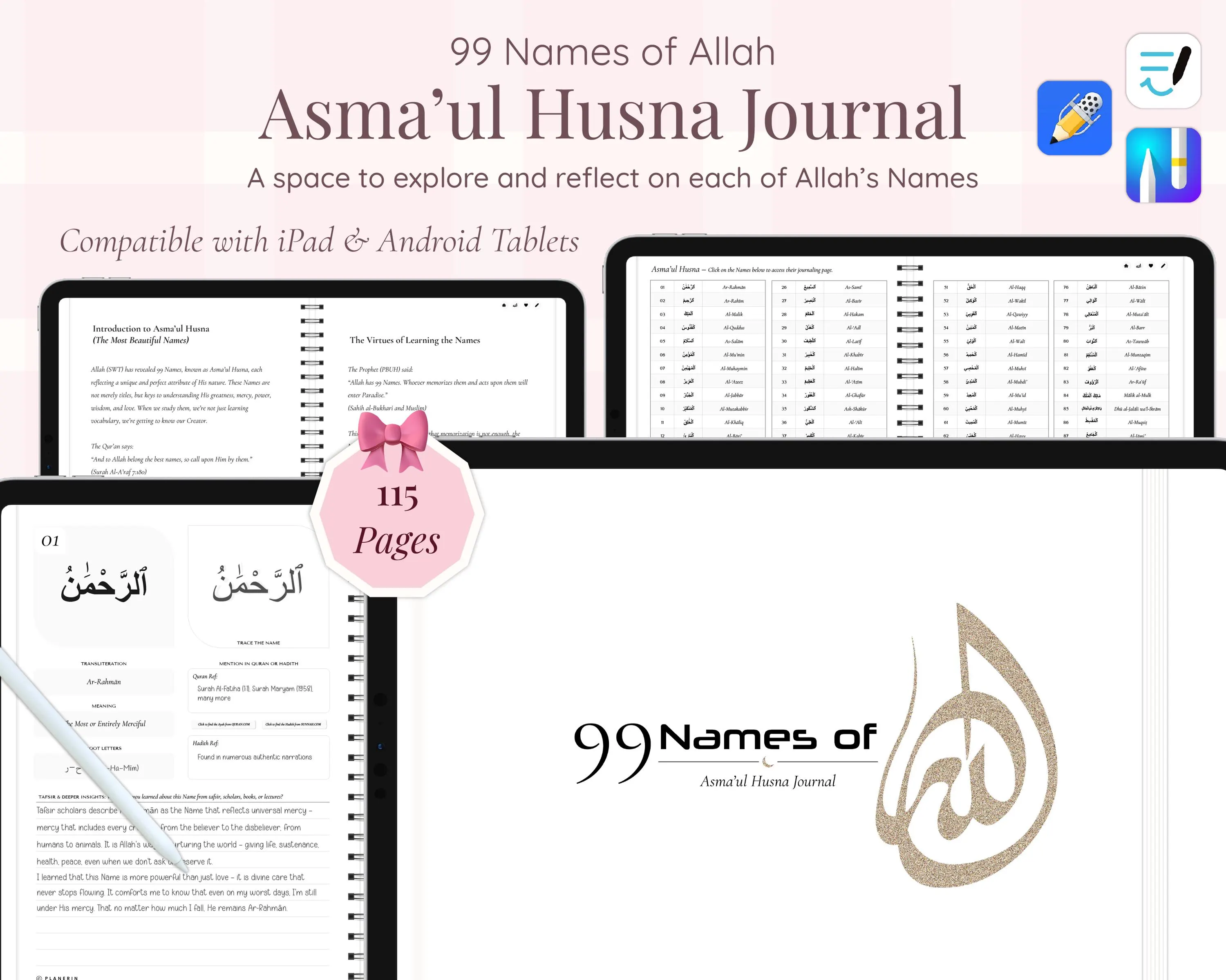 99 Names of Allah Journal: Islamic Reflection Prompts (Digital Download