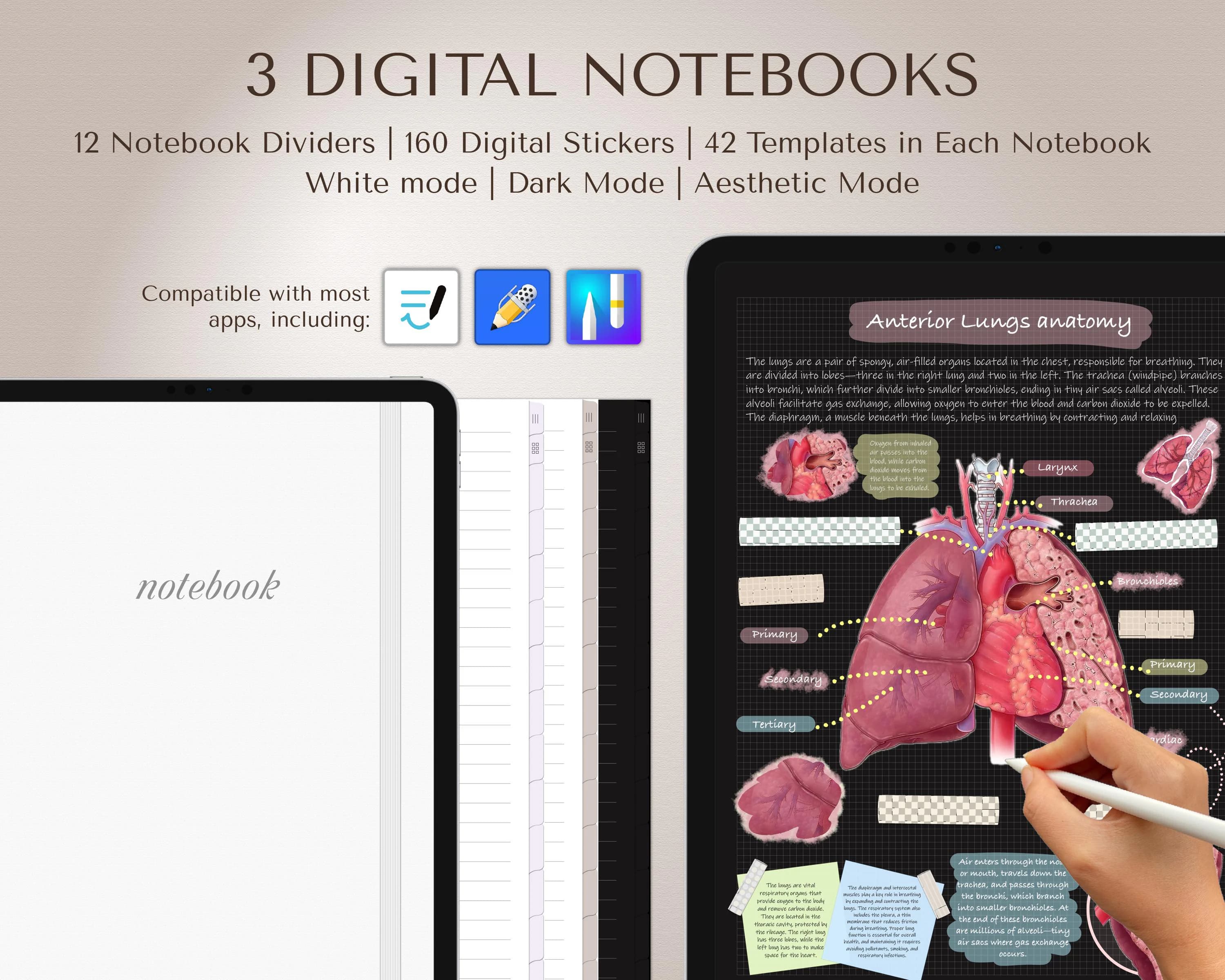 Black Digital Notebook, Aesthetic Notebook, Digital Notebook Bundle, Notebooks For Students, Digital Notebooks, Portrait Digital Notebooks