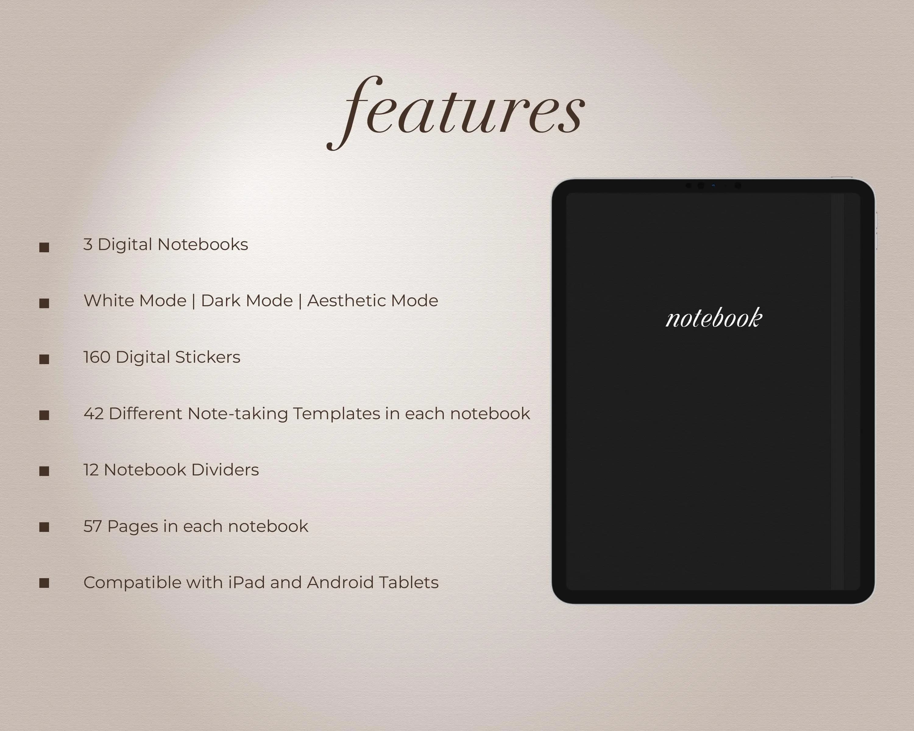 Black Digital Notebook, Aesthetic Notebook, Digital Notebook Bundle, Notebooks For Students, Digital Notebooks, Portrait Digital Notebooks - image 2