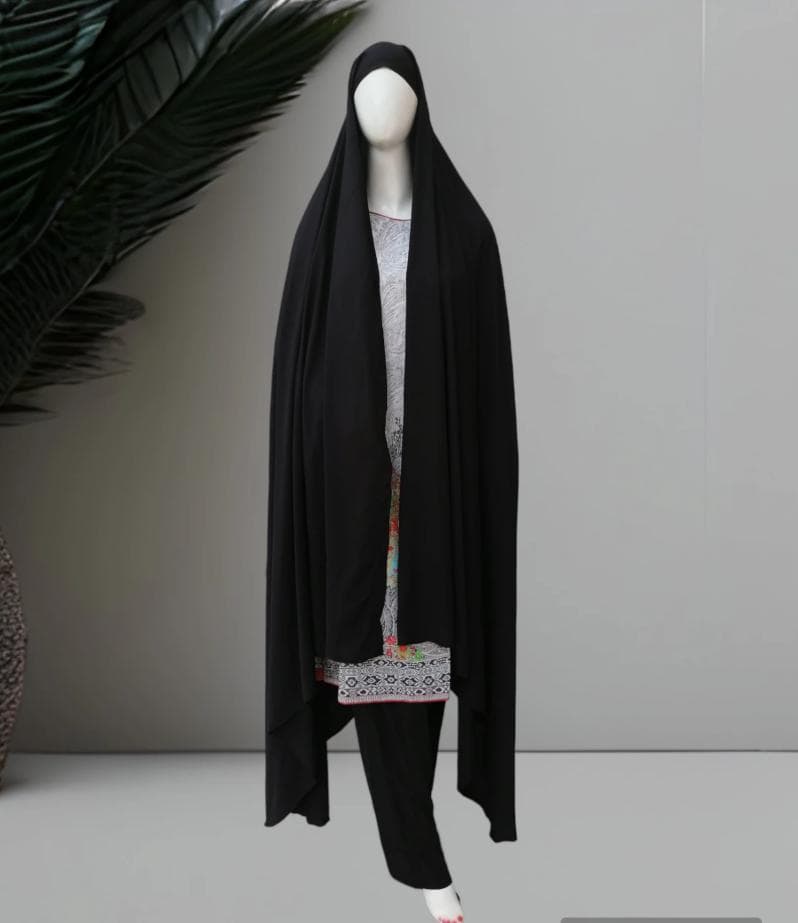 Black Chador for Namaz | Jet Black Malai Lawn Prayer Shawl Muharram Majlis Dupatta | Islamic Modest Hijab Wrap - Sajdagah Prayer - image 2