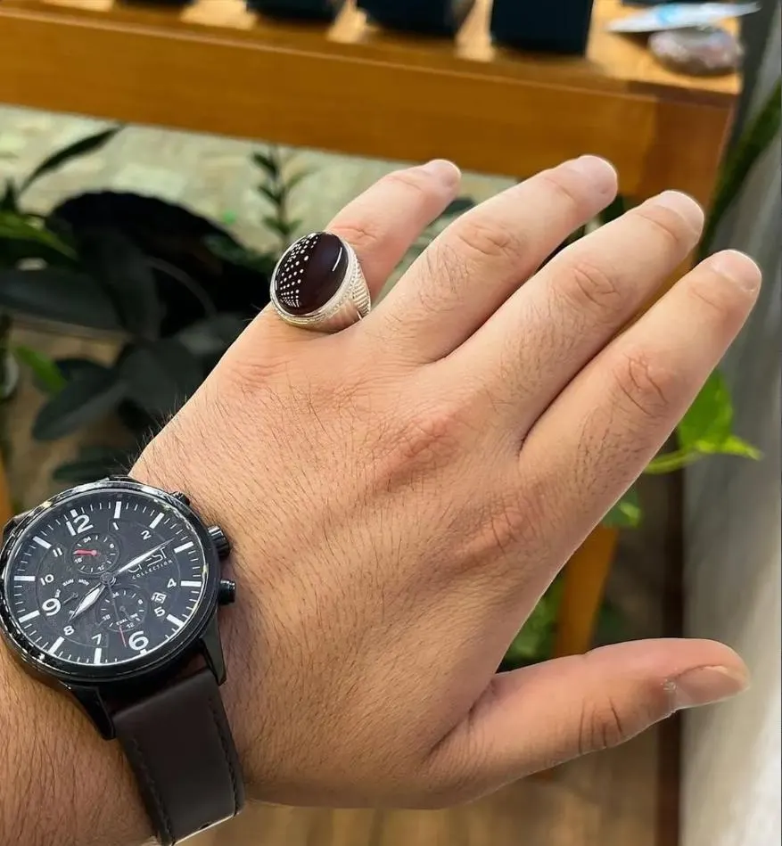 Handmade Brown Agate Aqeeq Ring for Men – Natural Raw Agate 925 Sterling Silver Adjustable Men’s Ring Gift Hakik Stone ring - Natural agate - image 5