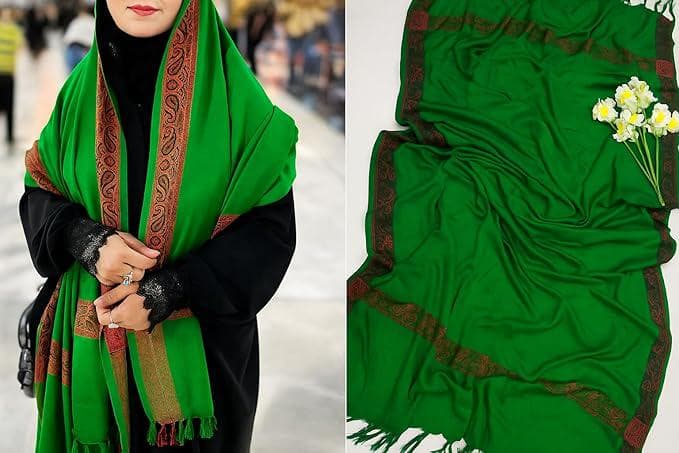 Pack of 2, Green Baghdadi Shawl from Karbala Iraq | AcroWool Iraqi Keffiyeh Scarf | Mehndi Wedding Shawl | Islamic Prayer Wrap | Unisex Gift - image 3
