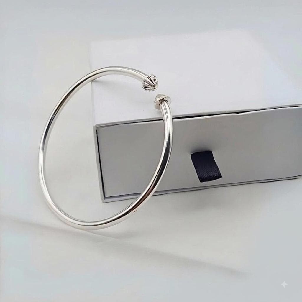 Minimalist Silver Bangle Bracelet, Adjustable Kada for Men Women, Unisex Open Cuff, Sterling Silver Jewelry, Islamic Muslim Gift for Her/Him - image 3