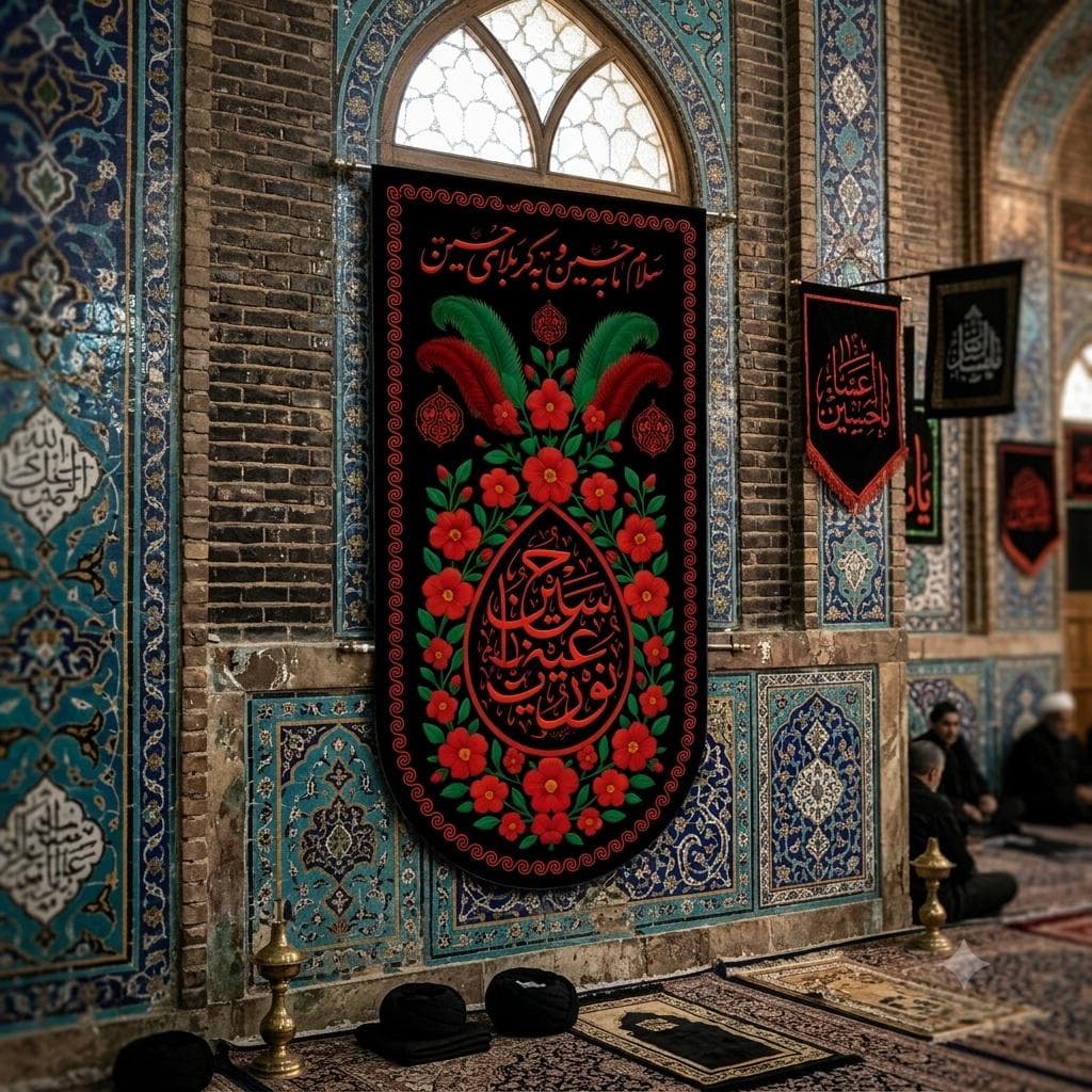 Noor-e-aeni ya hussain a.s Banner | HD Velvet Islamic Wall Hanging | Muharram Decor | Imam Hussain (AS) Shrine Banner, Karbala Decoration - image 3