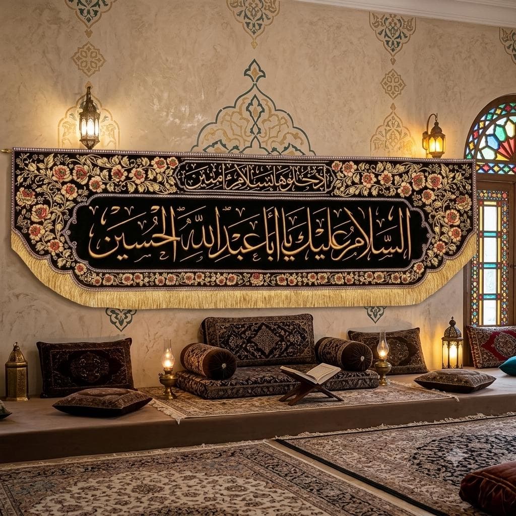 Assalamu Alayka Ya Aba Abdillahil Al Hussain Banner | HD Velvet Islamic Wall Hanging | Muharram Decor | Imam Hussain (AS) Shrine Banner - image 3