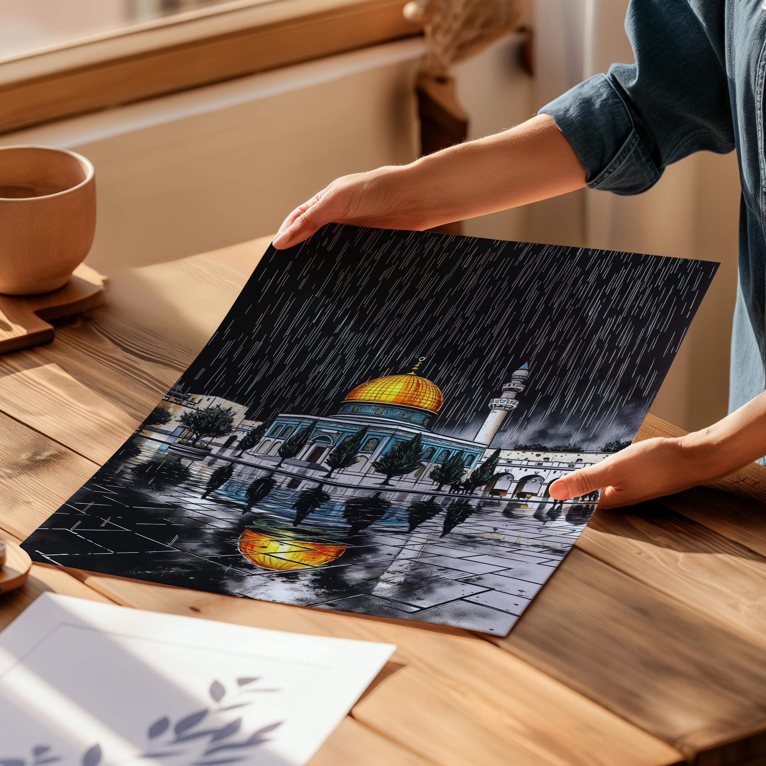 Dome of the Rock Rainy Night Print: Palestine Islamic Art (Digital Download) - image 2
