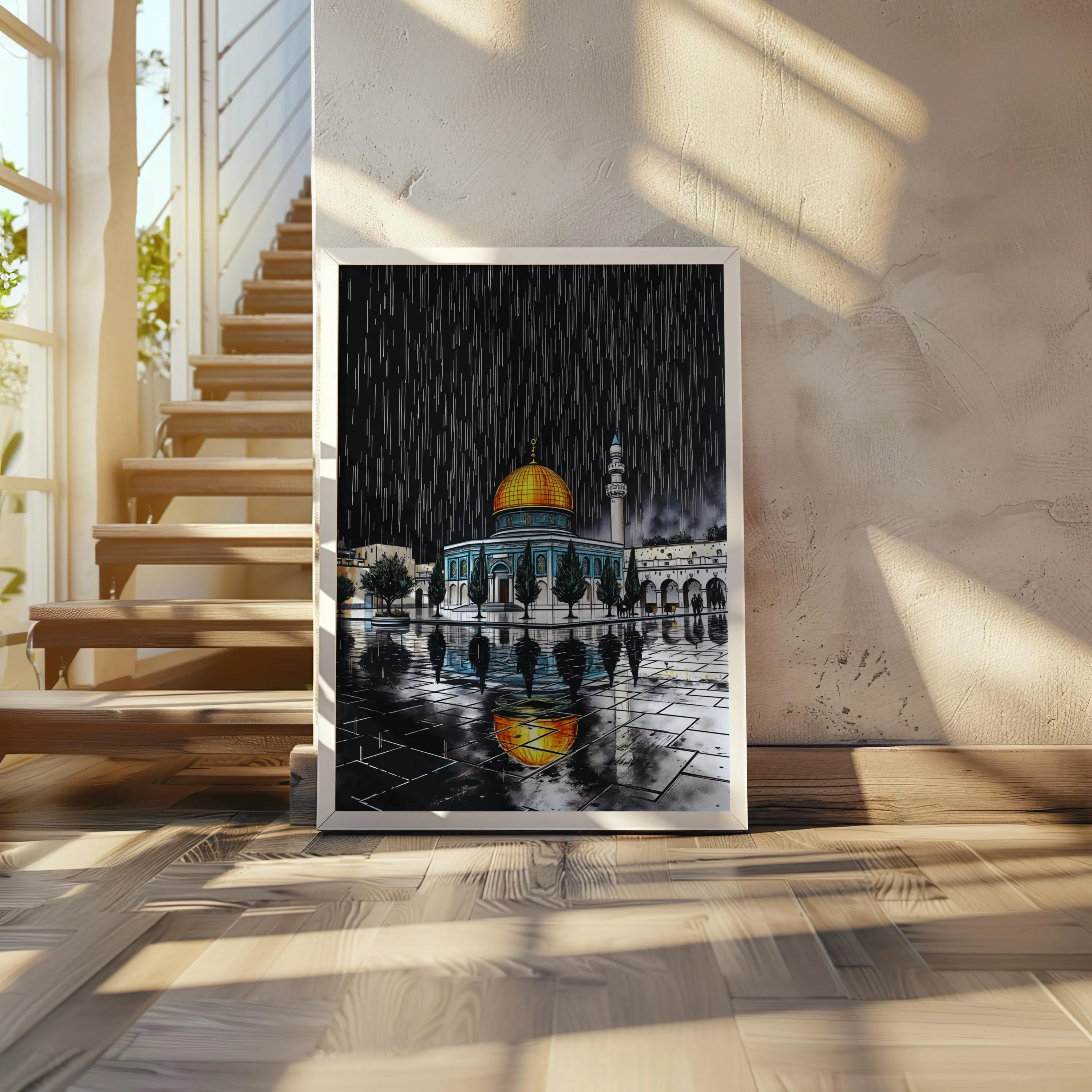 Dome of the Rock Rainy Night Print: Palestine Islamic Art (Digital Download)