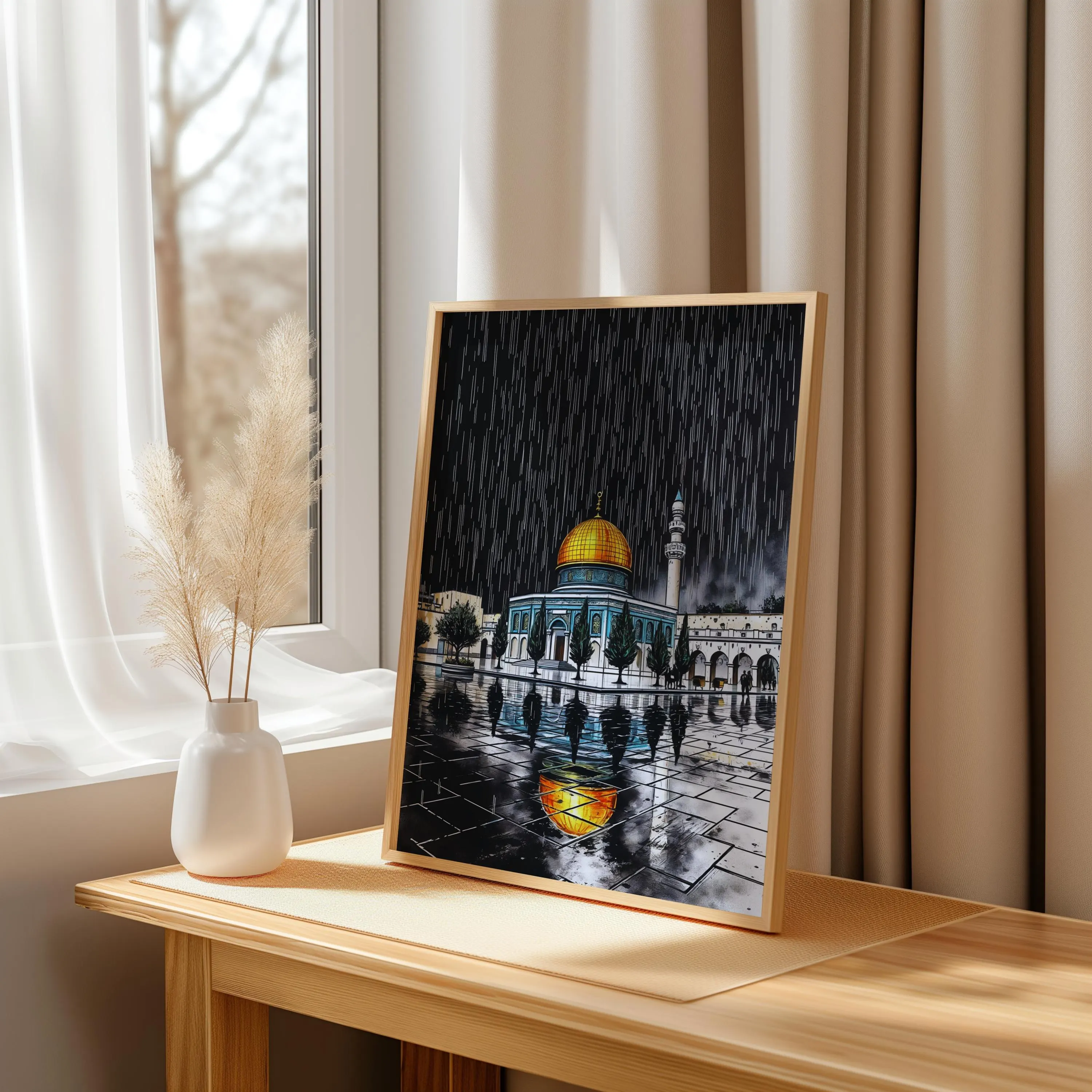 Dome of the Rock Rainy Night Print: Palestine Islamic Art (Digital Download) - image 3