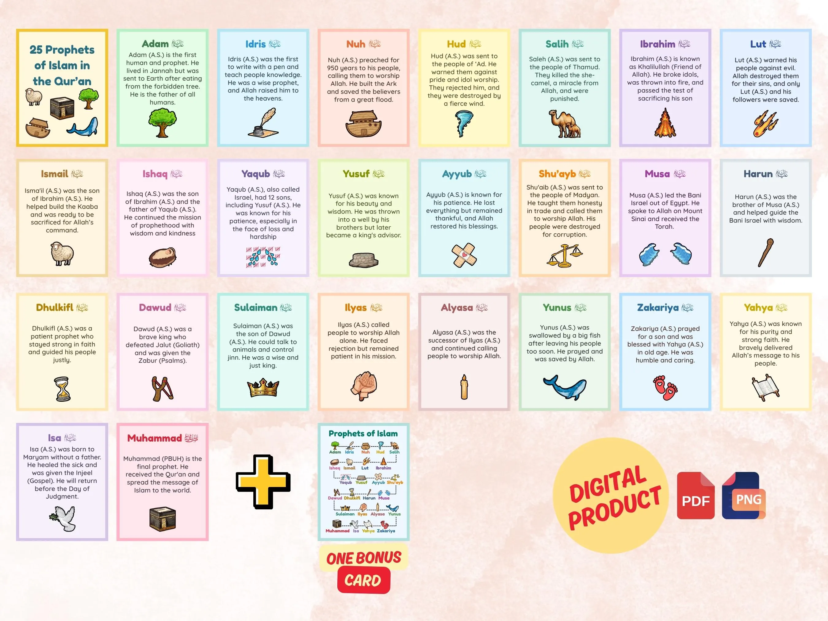 Islamic Prophets Flashcards for Kids: Quran Learning (Digital Download) - image 2