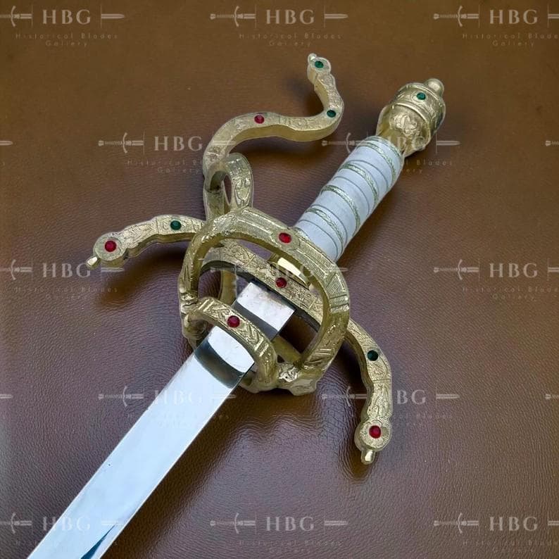 Inigo Montoya Sword Replica, Princess Bride Rapier, 36 Inch Gold Hilt Sword, Gem Accent, Toledo Style, Cosplay Display Prop