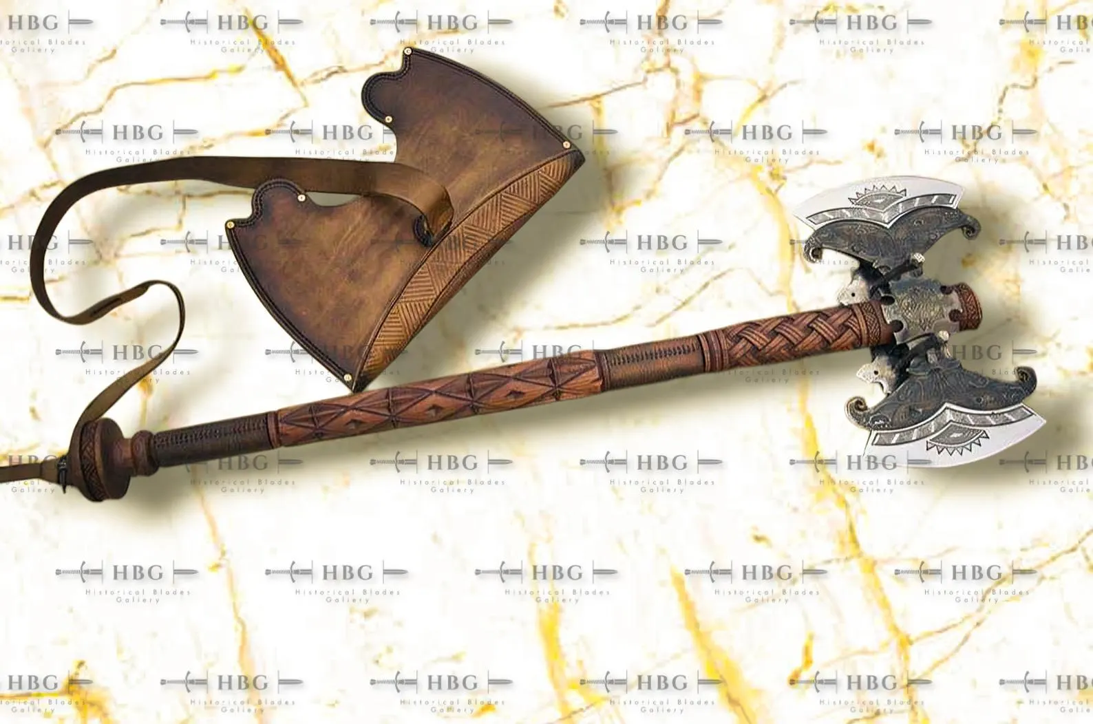 Double Head Viking Axe, Handcrafted Norse Axe, 38in Carbon Steel Display Axe with Sheath - image 5