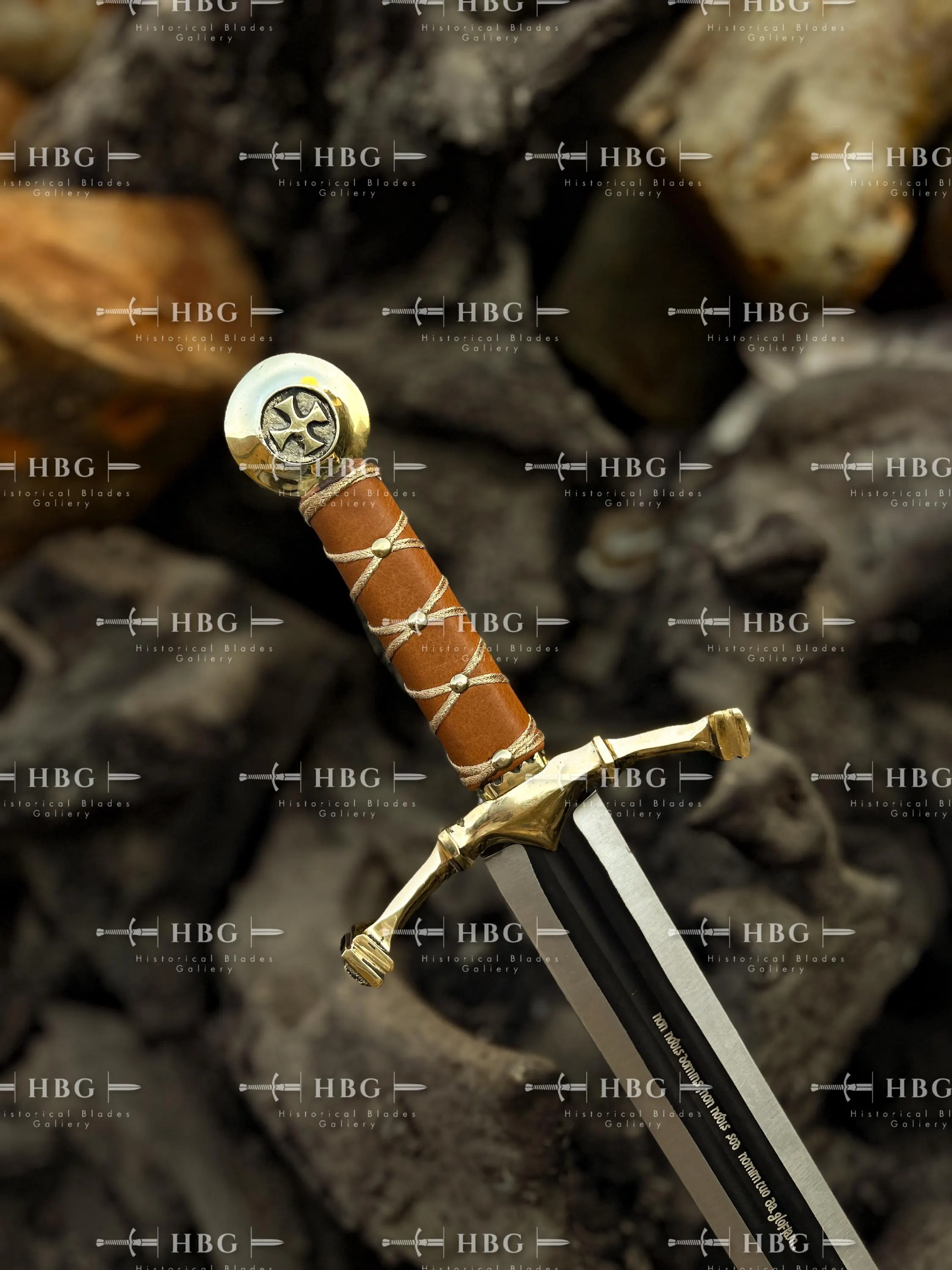 Templar Knight Longsword Replica, 38" Medieval Display, Carbon Steel Blade, Leather Sheath