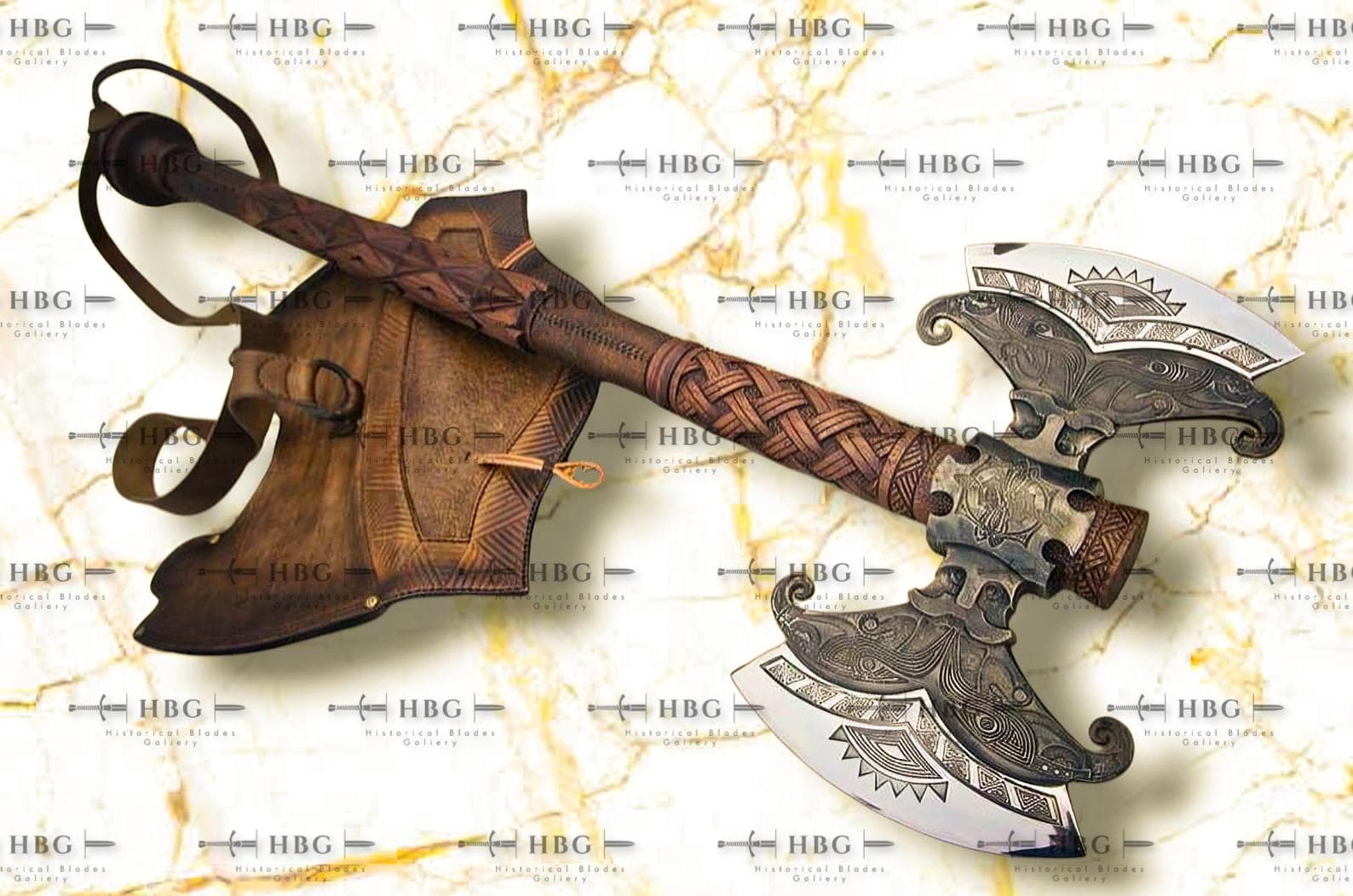 Double Head Viking Axe, Handcrafted Norse Axe, 38in Carbon Steel Display Axe with Sheath - image 4