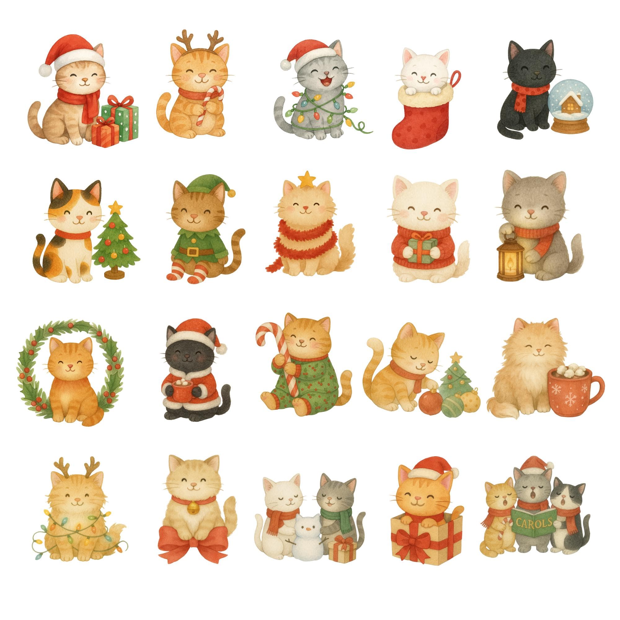 Watercolor Christmas Cat Clipart | Holiday Animal Art (PNG) - image 3
