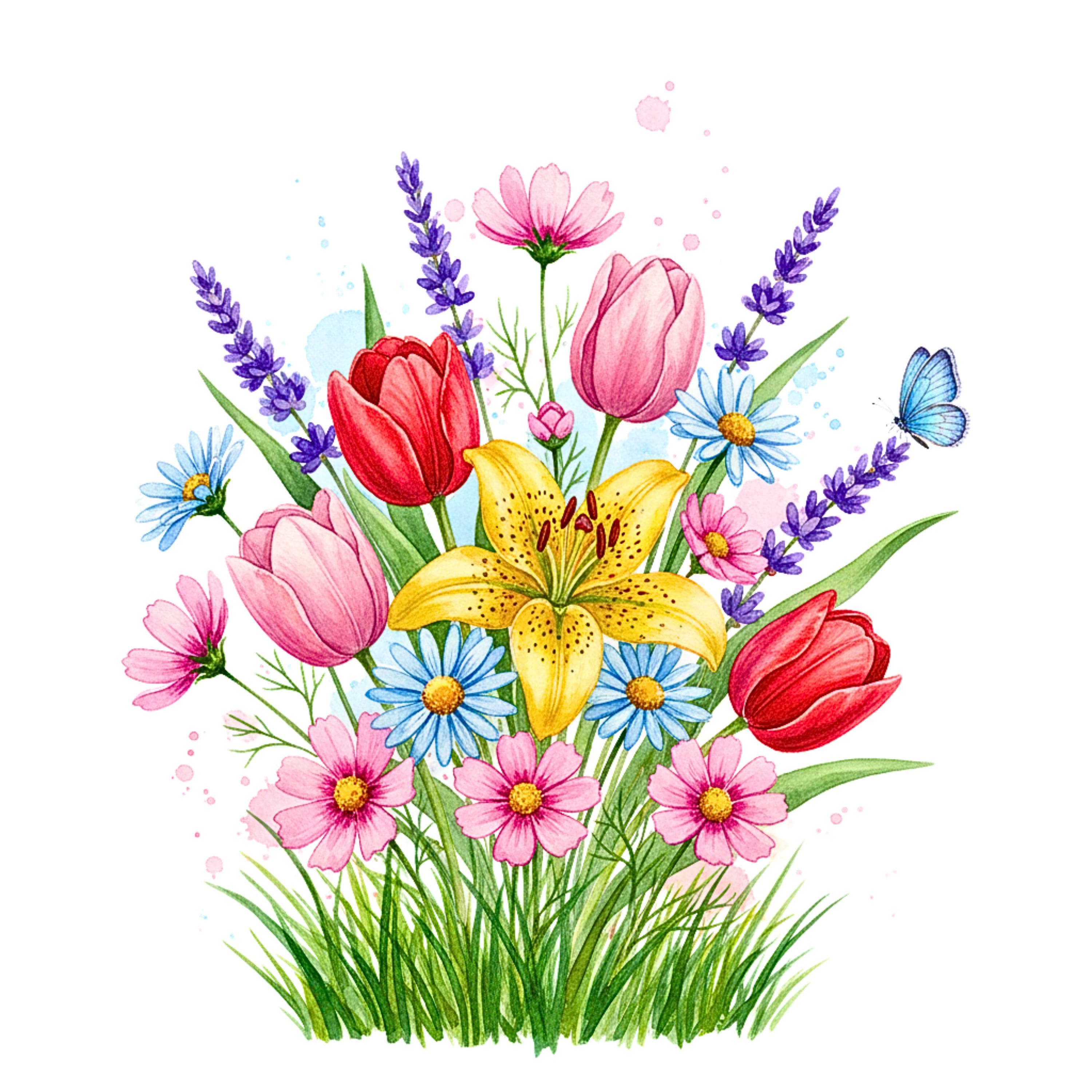 Watercolor Spring Field Flower Clipart, Wildflower PNG, Meadow Floral Clipart, Seasonal Clipart, Scrapbook, Junk Journal, Digital Download - image 4