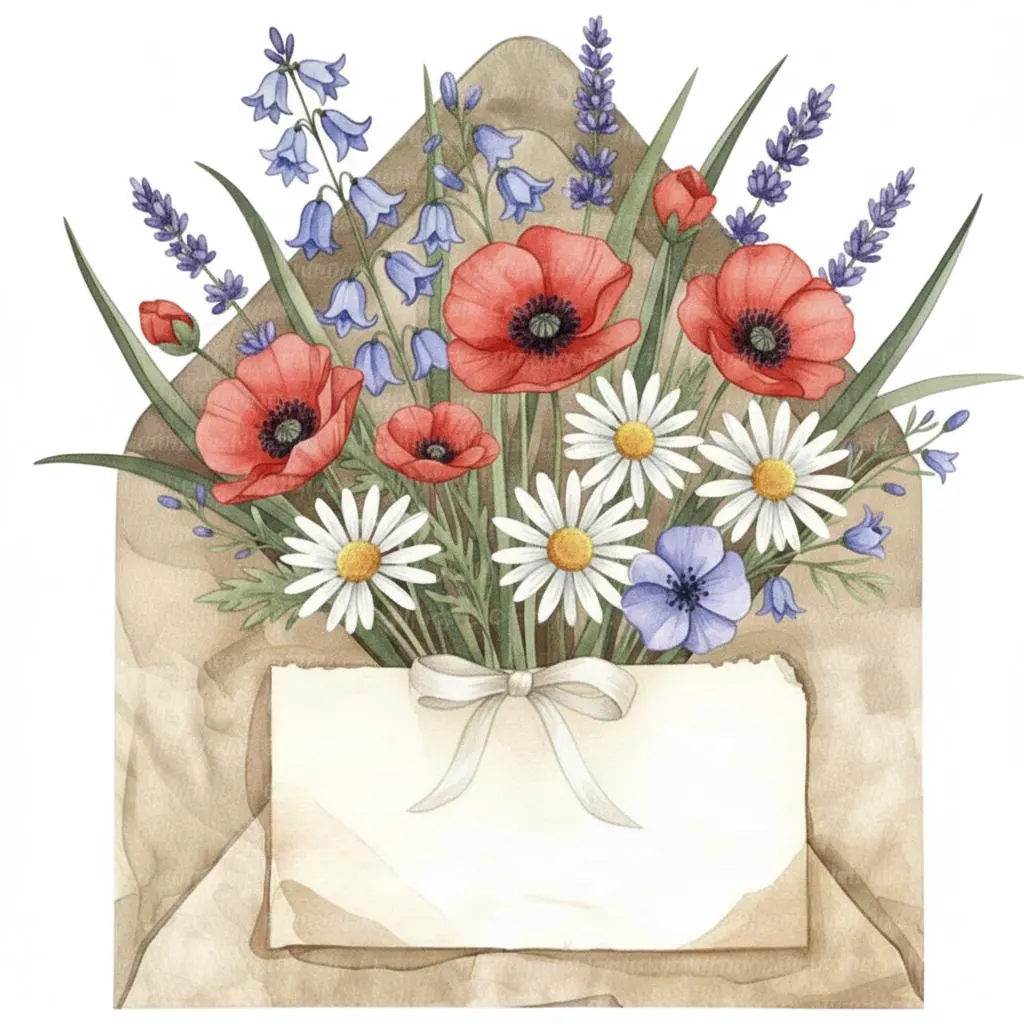 10 Spring Wildflower Envelope Clipart PNG, Floral Letter Design, Cottagecore Stationery, Scrap Book, Junk Journal, Digital Download - image 3