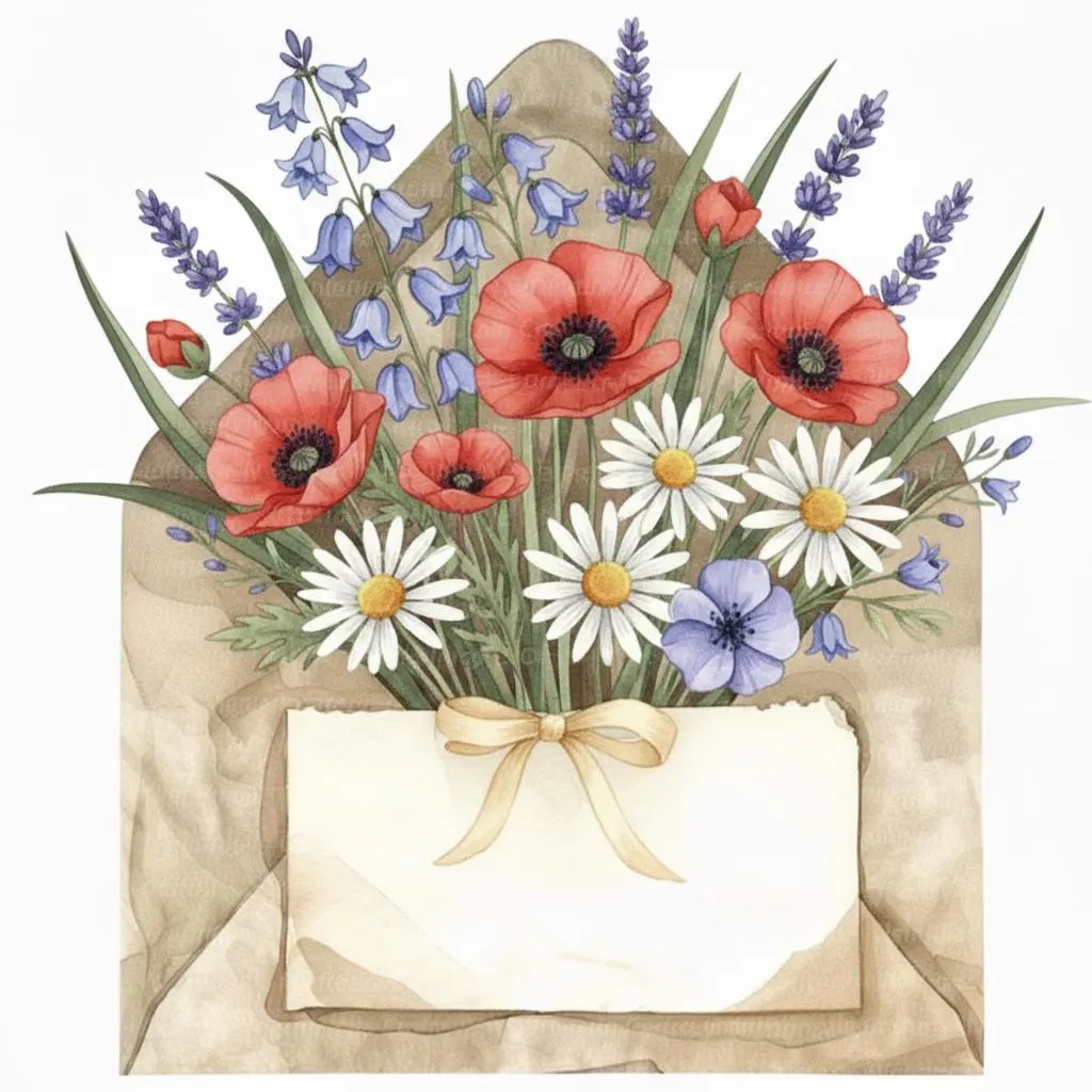 10 Spring Wildflower Envelope Clipart PNG, Floral Letter Design, Cottagecore Stationery, Scrap Book, Junk Journal, Digital Download - image 4