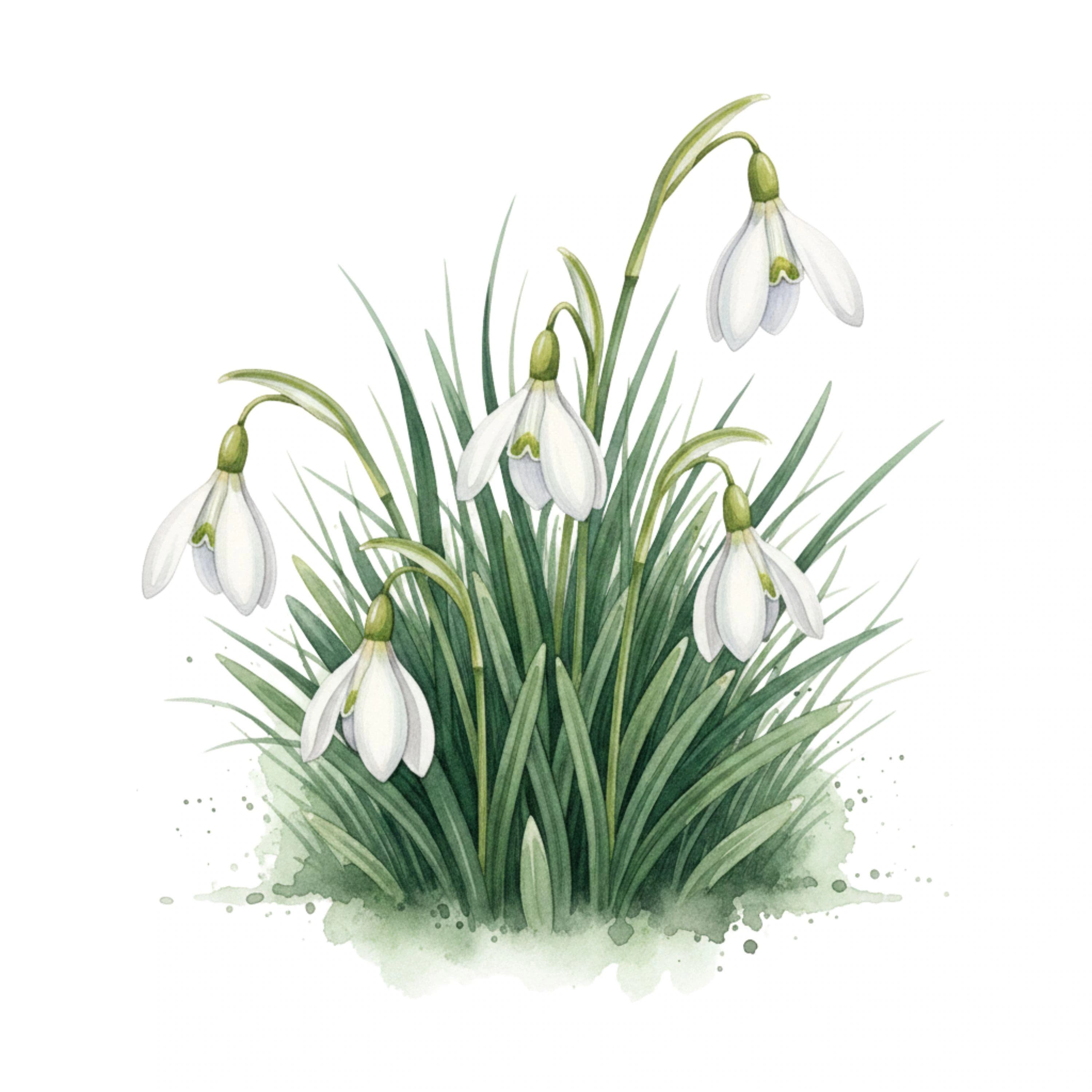 13 Watercolor Snowdrop Clipart, Spring Flower PNG, Early Bloom Floral Clipart, Seasonal Clipart, Scrapbook, Junk Journal, Digital Download