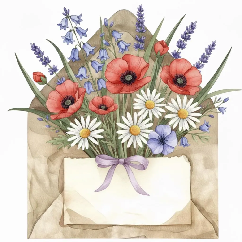 10 Spring Wildflower Envelope Clipart PNG, Floral Letter Design, Cottagecore Stationery, Scrap Book, Junk Journal, Digital Download - image 5
