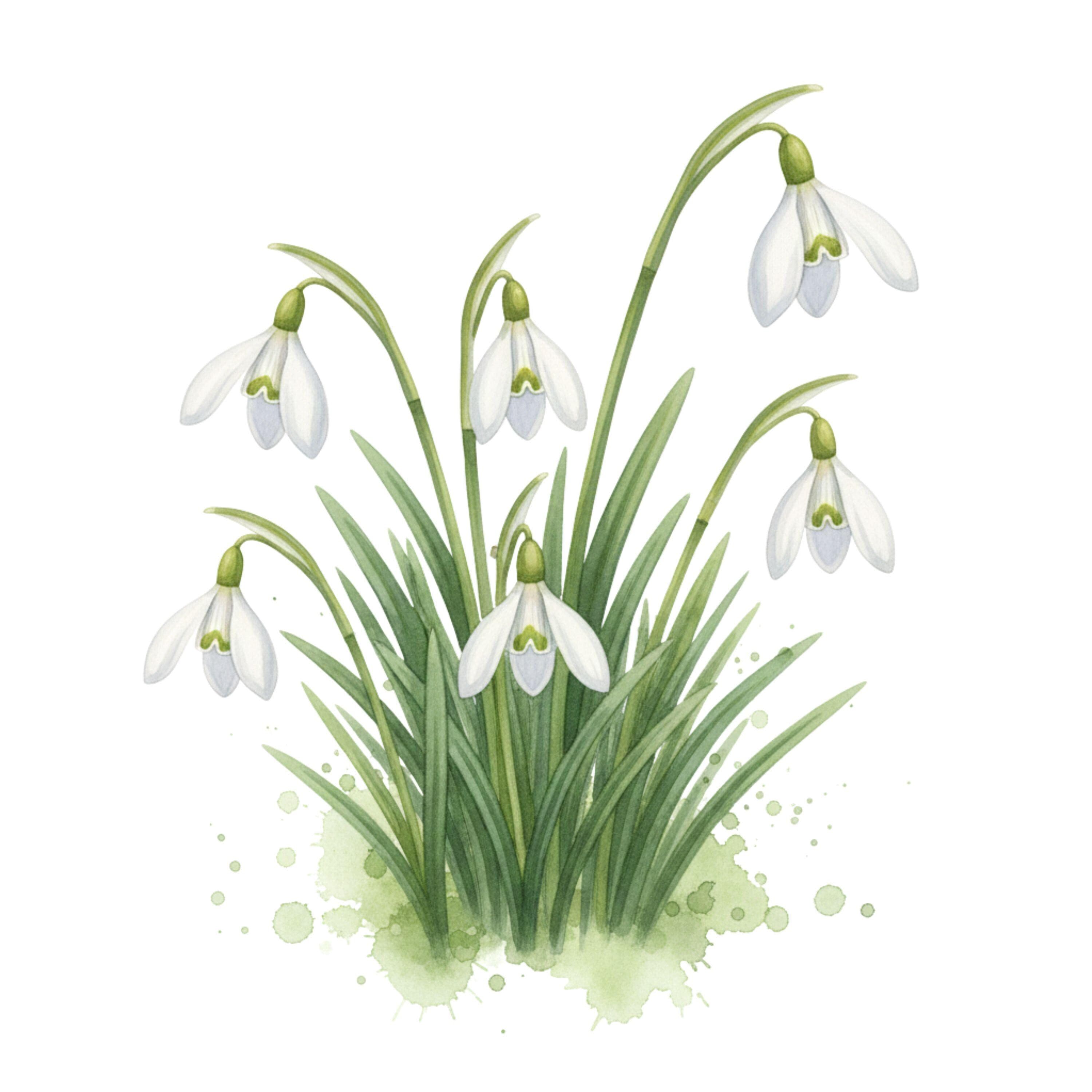 13 Watercolor Snowdrop Clipart, Spring Flower PNG, Early Bloom Floral Clipart, Seasonal Clipart, Scrapbook, Junk Journal, Digital Download - image 2