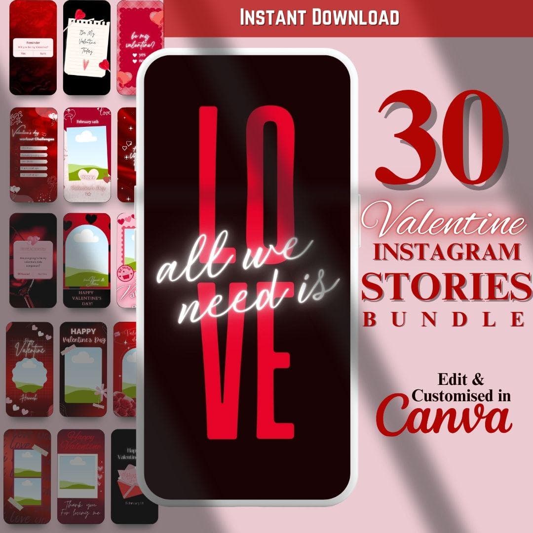 Valentine's Day Instagram Story Templates: Dark Red Canva Bundle (Digital Download)