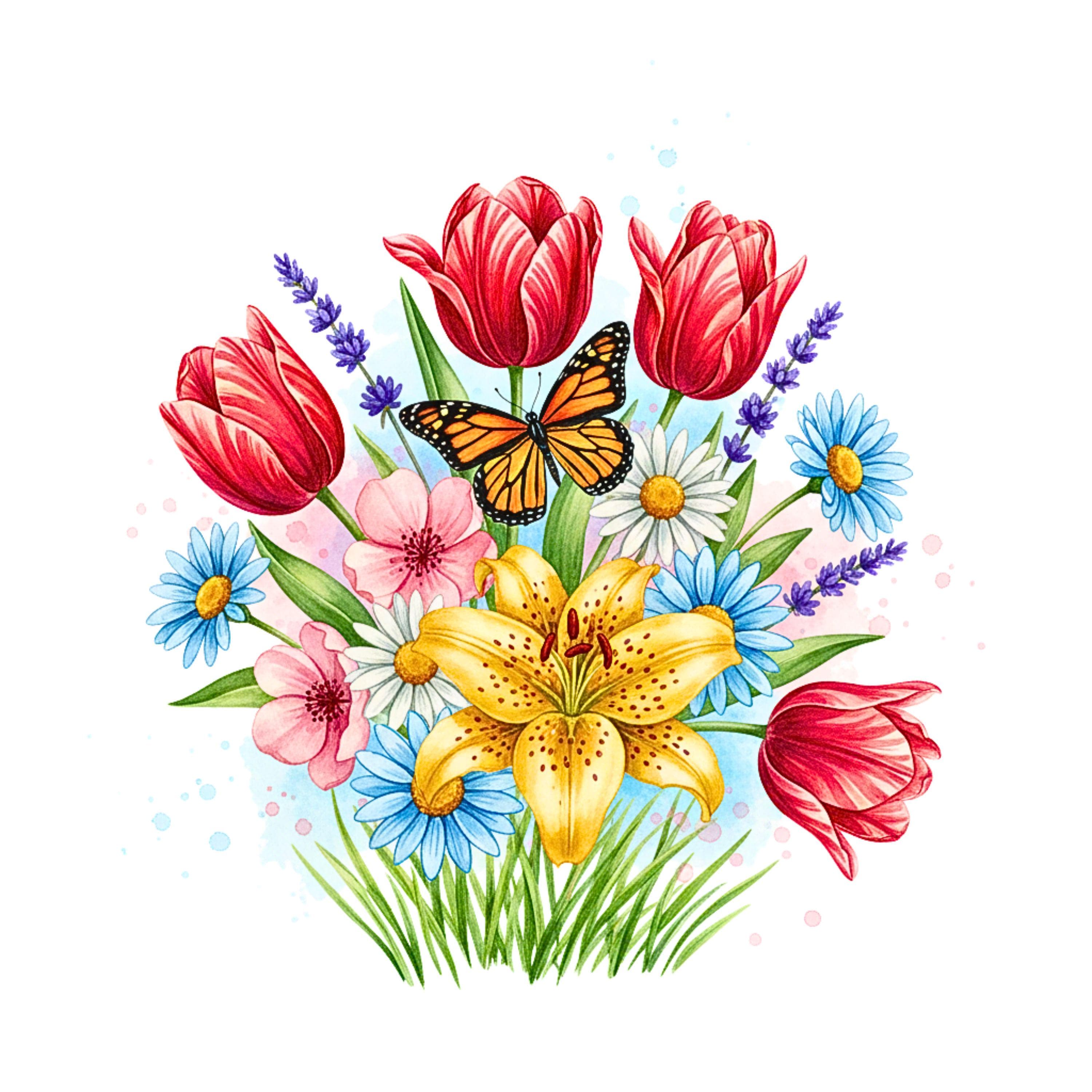 Watercolor Spring Field Flower Clipart, Wildflower PNG, Meadow Floral Clipart, Seasonal Clipart, Scrapbook, Junk Journal, Digital Download