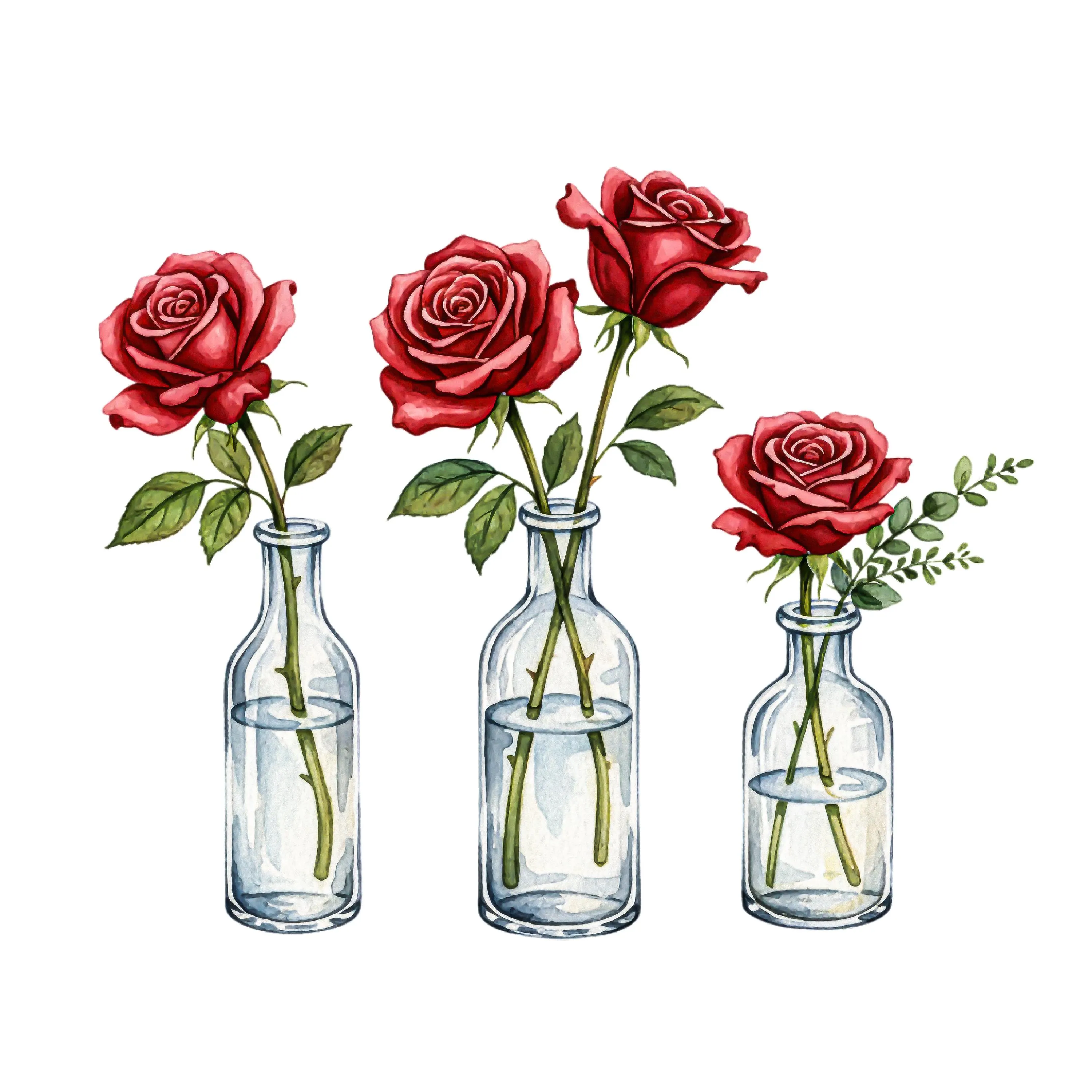 21 Roses in Glass Jar Watercolor Clipart, Spring Floral Roses PNG, Blush Pink Flowers, Digital Download