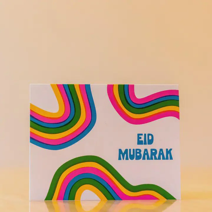 Modern Eid Mubarak Card | Abstract Rainbow Crescent Design