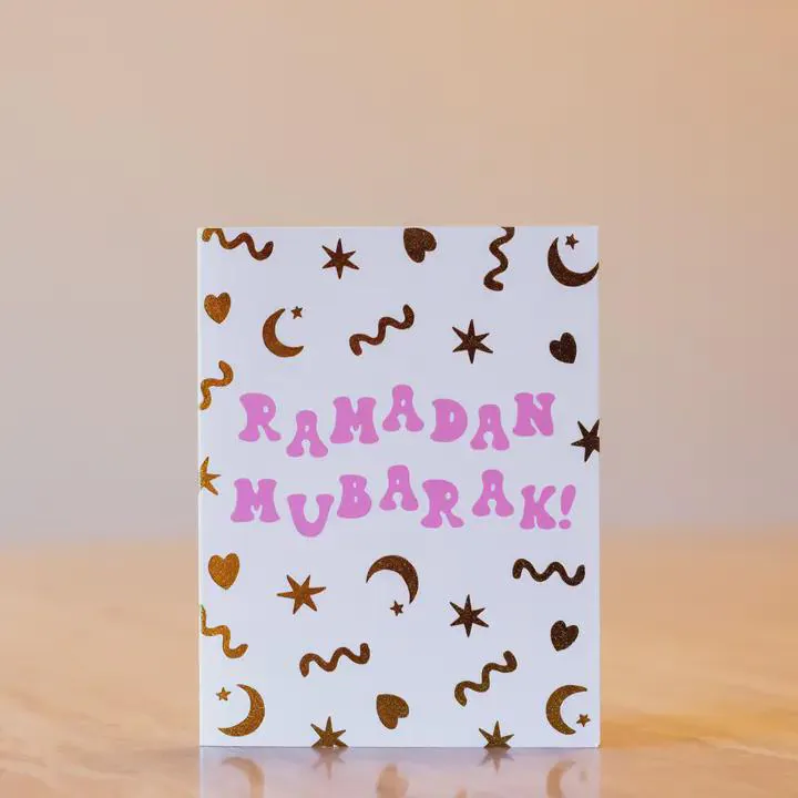 Pink & Gold Ramadan Mubarak Greeting Card | Islamic Holiday
