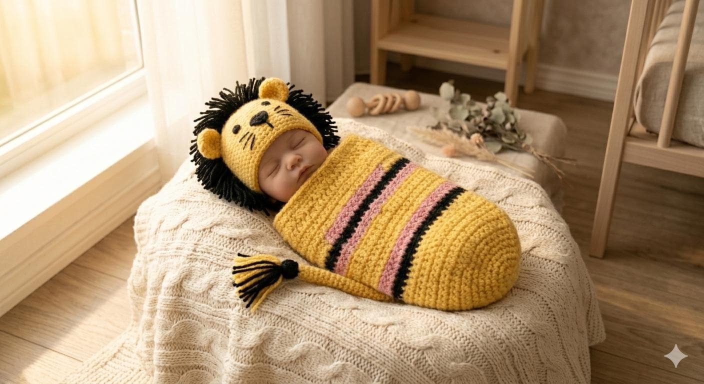Crochet Lion Cocoon and Hat Pattern – Newborn Photography Prop (PDF Download) - image 5