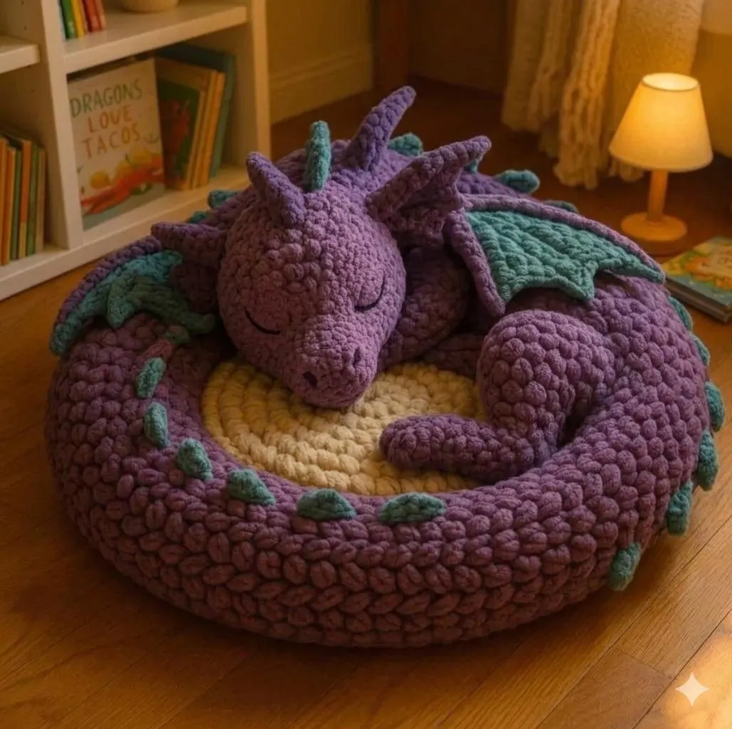 Giant Sleeping Dragon Crochet Pattern PDF, Amigurumi Lounger Floor Cushion (Digital Download)