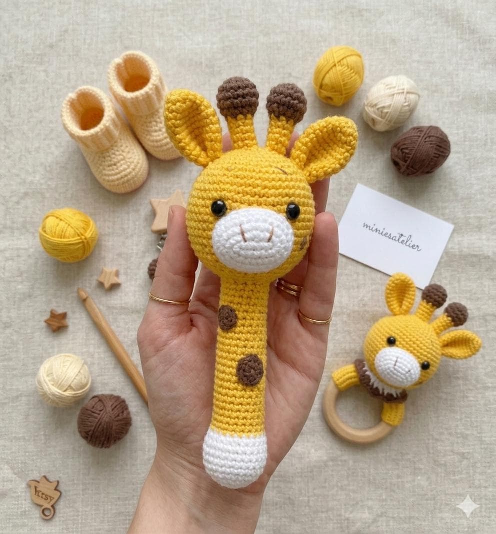 Giraffe Baby Gift Crochet Pattern Bundle | Amigurumi Rattle Teething Ring Pacifier Clip Set | Beginner Friendly PDF Pattern - image 4