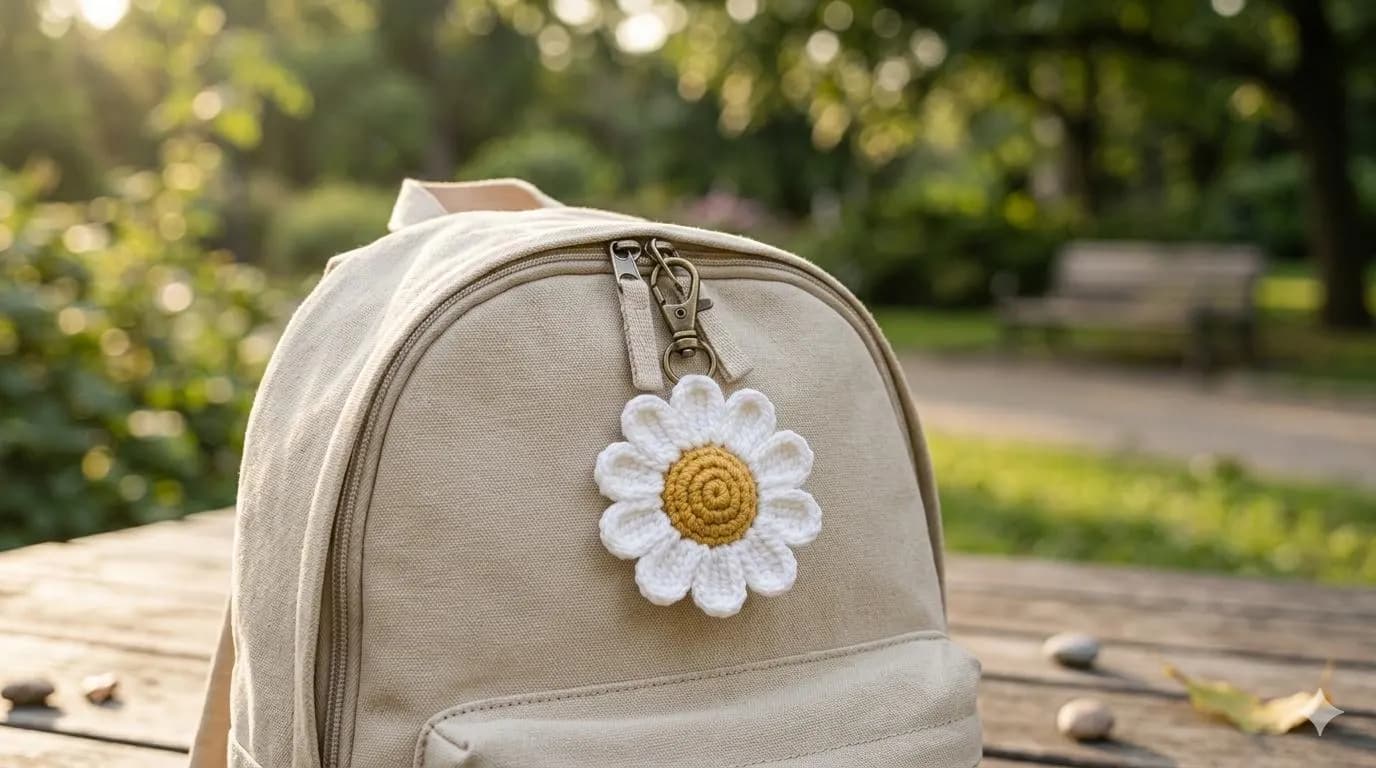 Golden Meadow Daisy Crochet Pattern – Amigurumi Flower Keychain PDF (Digital Download)
