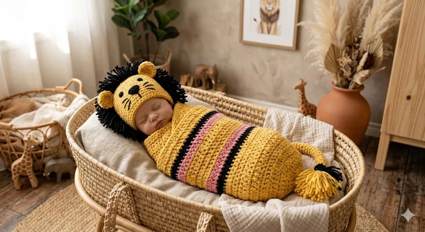 Crochet Lion Cocoon and Hat Pattern – Newborn Photography Prop (PDF Download)