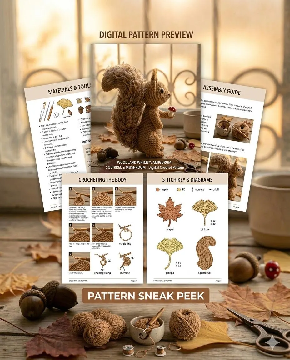 Woodland Squirrel Amigurumi Crochet Pattern (PDF), Forest Animal Plush Toy, Autumn Decor - image 3