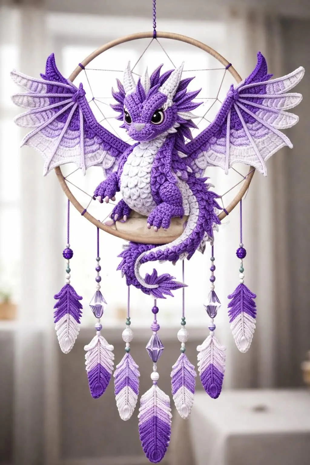 Violet Dragon Crochet Pattern PDF, Dream Catcher Amigurumi, Fantasy Dragon Wall Hanging, Crochet Dragon Pattern, DIY Gift Idea