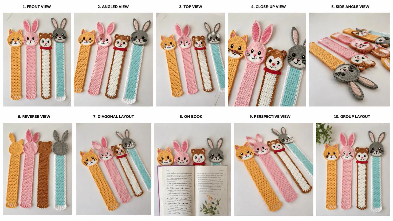 Crochet Animal Bookmark Pattern Bundle (Set of 4), Cat, Bunny, Chipmunk, Rabbit PDF