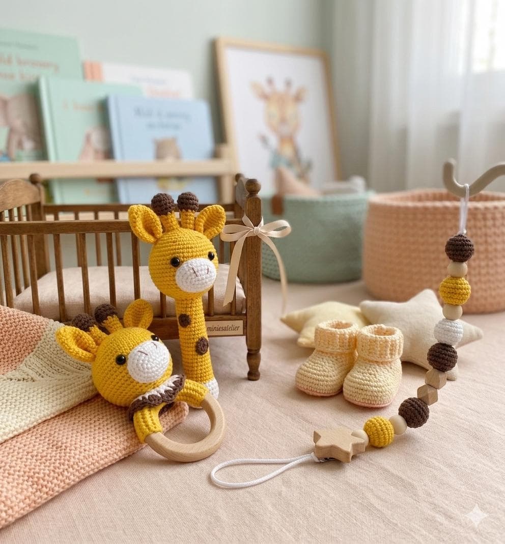 Giraffe Baby Gift Crochet Pattern Bundle | Amigurumi Rattle Teething Ring Pacifier Clip Set | Beginner Friendly PDF Pattern - image 3