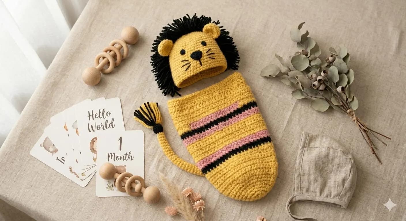 Crochet Lion Cocoon and Hat Pattern – Newborn Photography Prop (PDF Download) - image 3