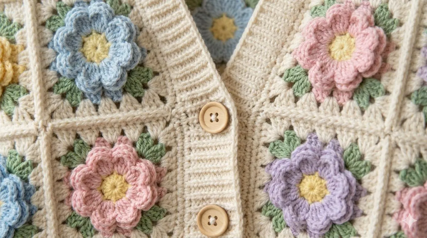 Vintage Flower Granny Square Crochet Cardigan Pattern | Handmade Floral Crochet Sweater PDF - image 5