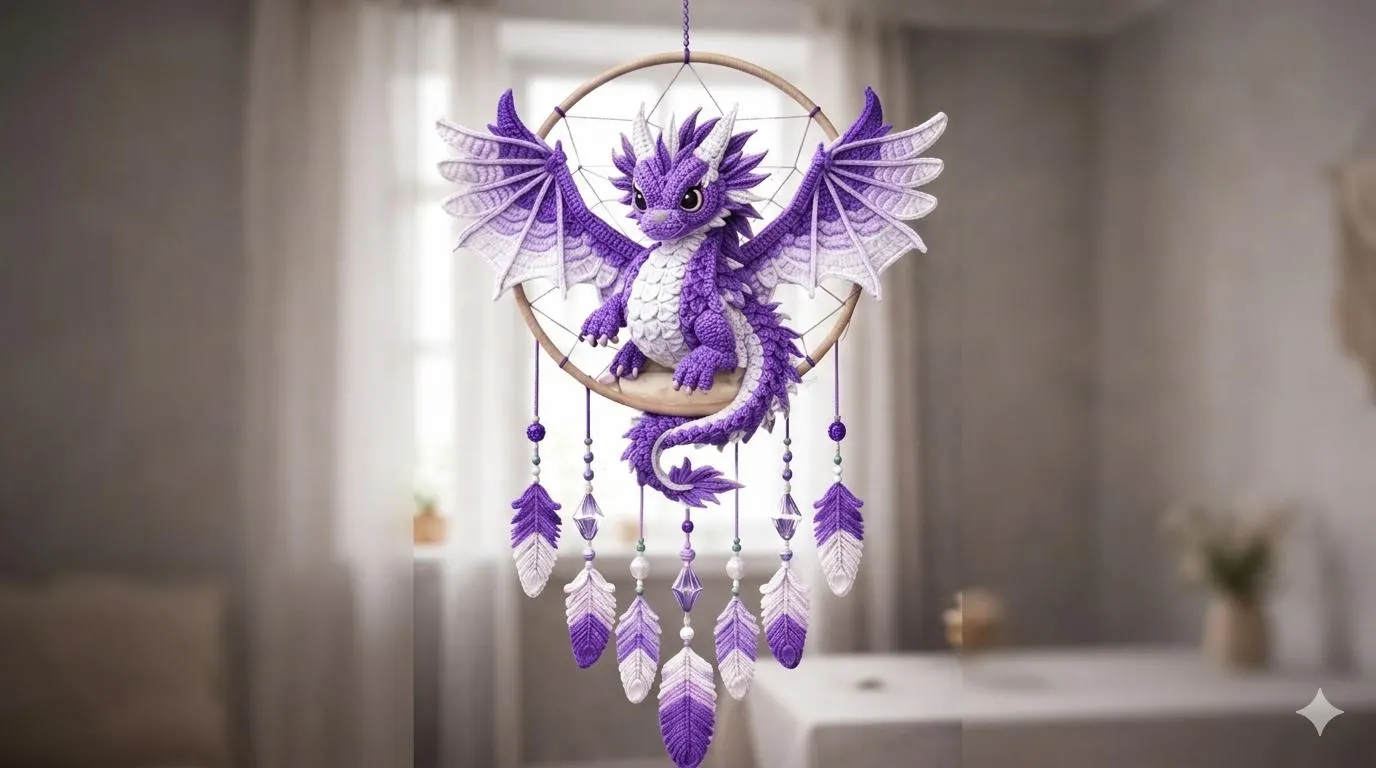 Violet Dragon Crochet Pattern PDF, Dream Catcher Amigurumi, Fantasy Dragon Wall Hanging, Crochet Dragon Pattern, DIY Gift Idea - image 4