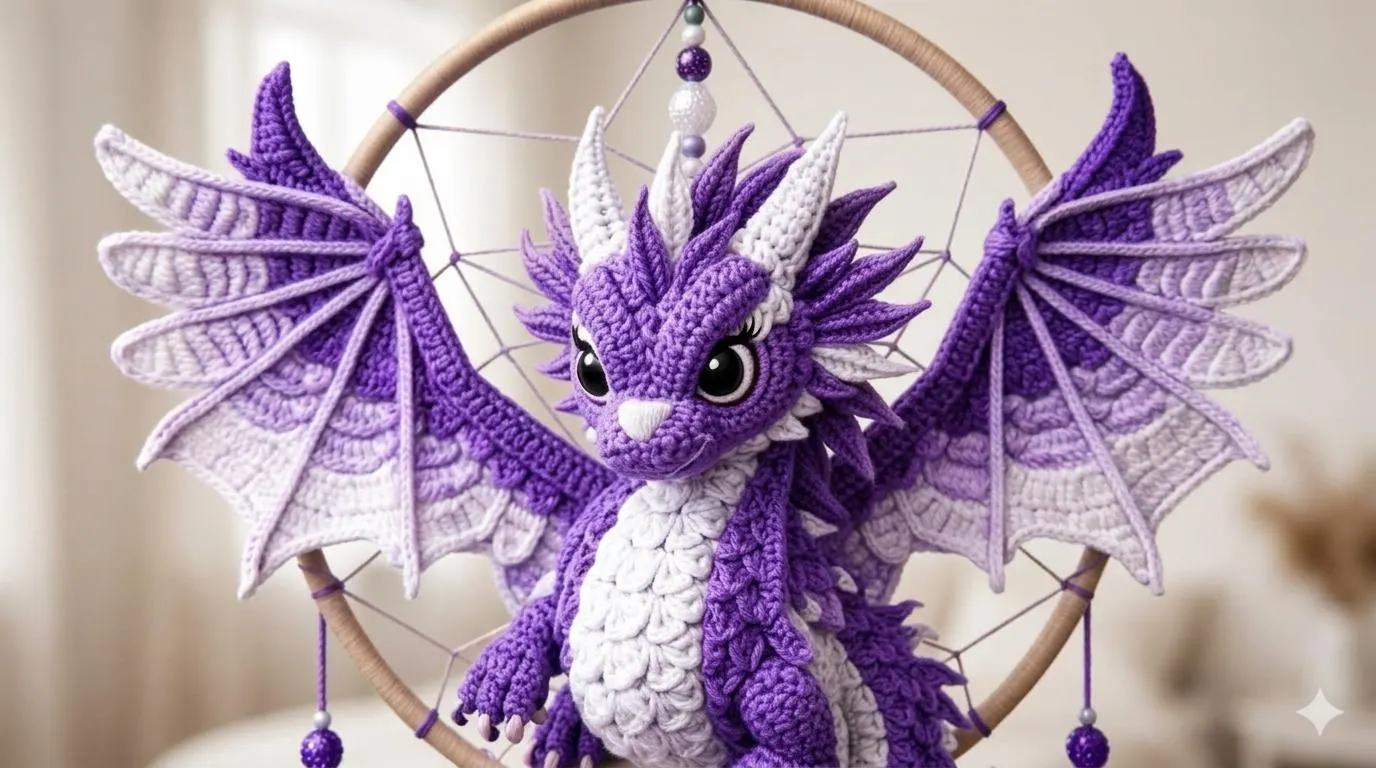 Violet Dragon Crochet Pattern PDF, Dream Catcher Amigurumi, Fantasy Dragon Wall Hanging, Crochet Dragon Pattern, DIY Gift Idea - image 3