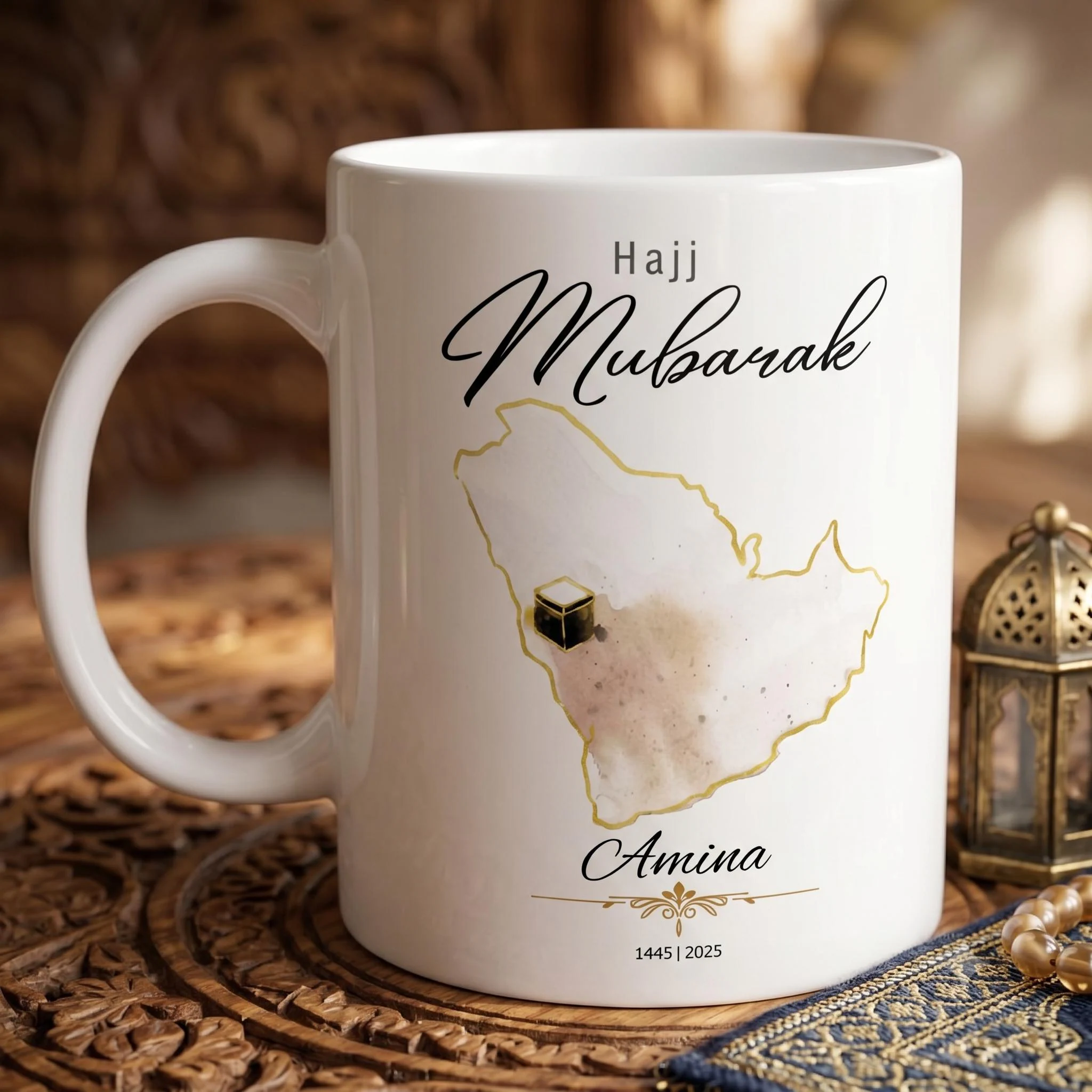 Hajj Umrah Mug | Personalized Custom Name Mug | Saudi Arabia Kaaba | Islamic Ceramic Mug | Eid Adha Muslim Gift