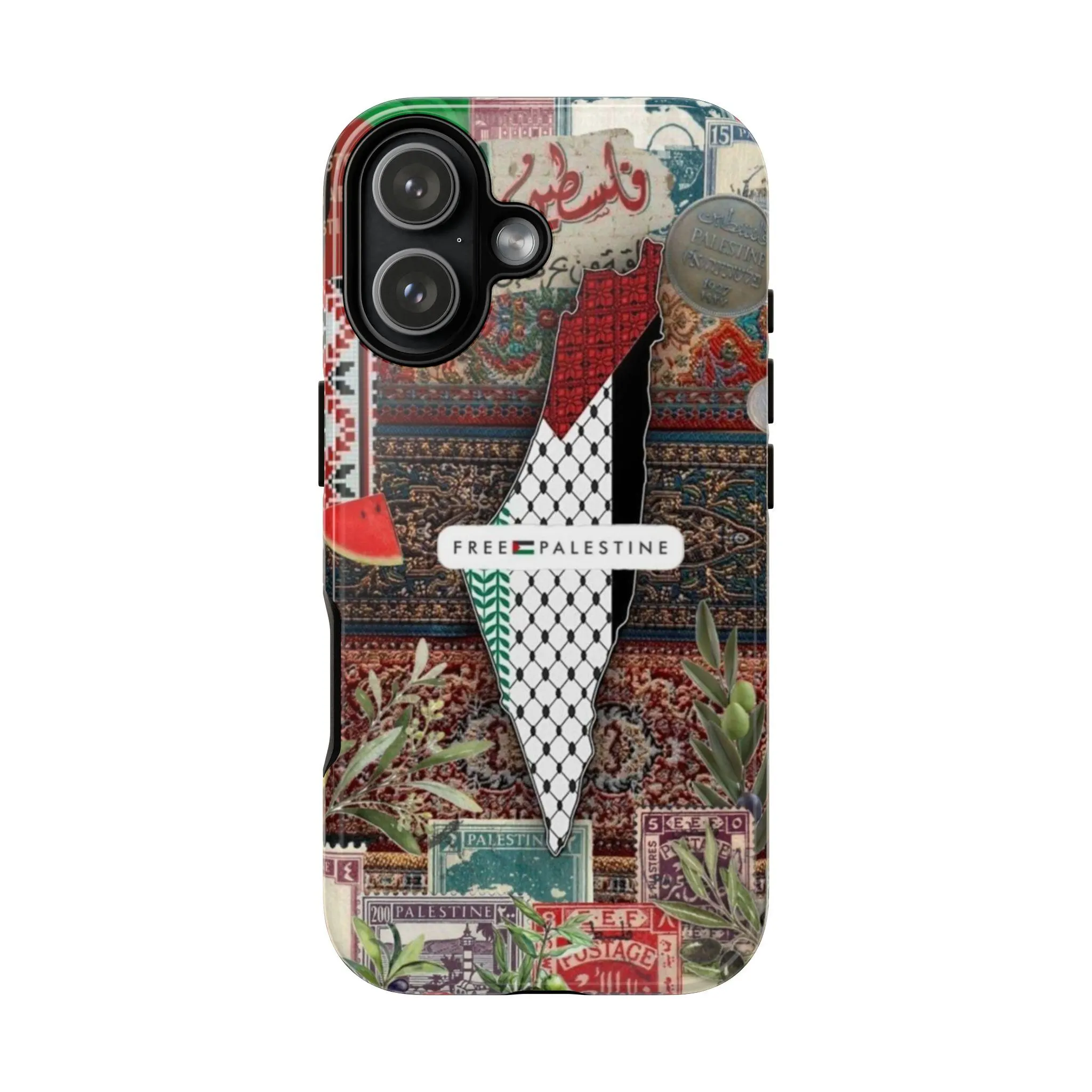 Free Palestine Phone Case | Keffiyeh Map Collage Tough Case for iPhone & Samsung | Palestinian Heritage Gift | Watermelon Olive Art - image 3