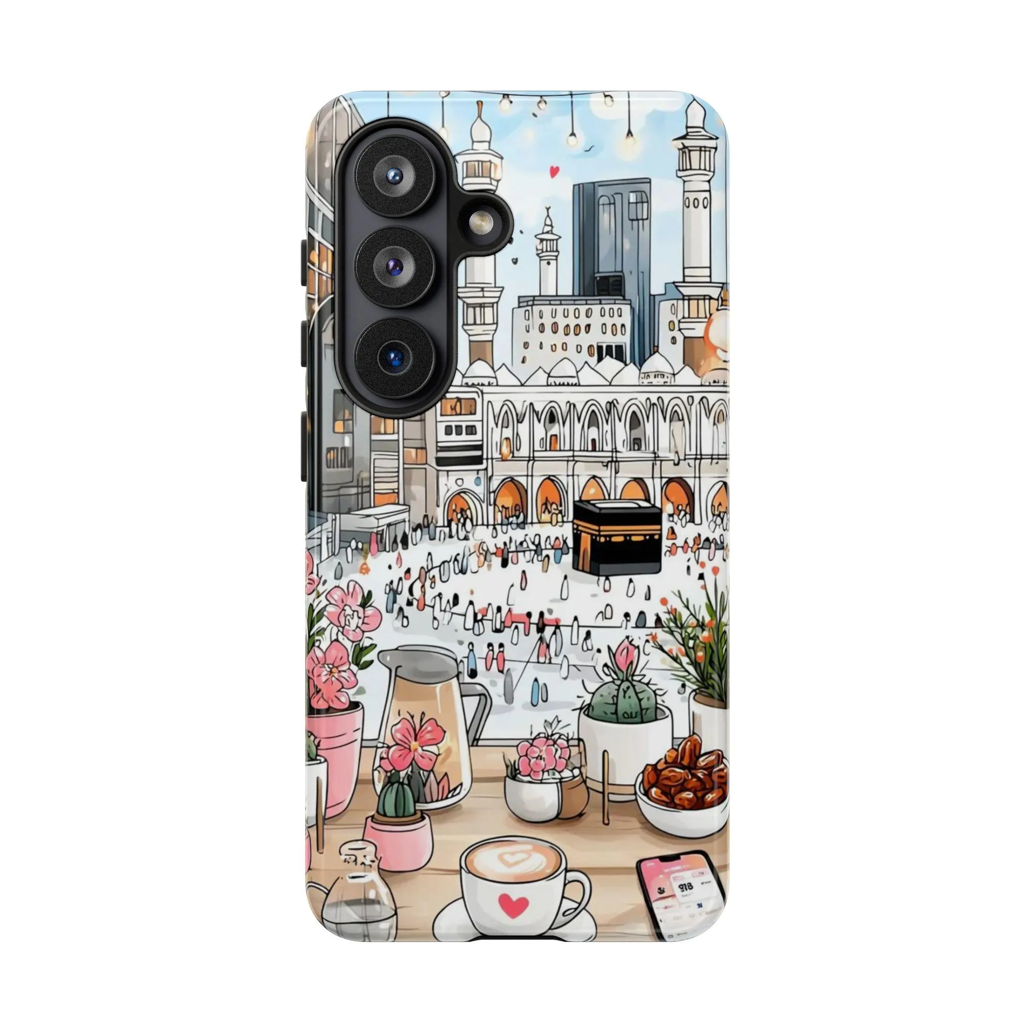 Mecca Cafe Illustration Phone Case | Cute Kaaba Doodle Tough Case for iPhone & Samsung | Muslim Gift | Aesthetic Islamic Art Case - image 5