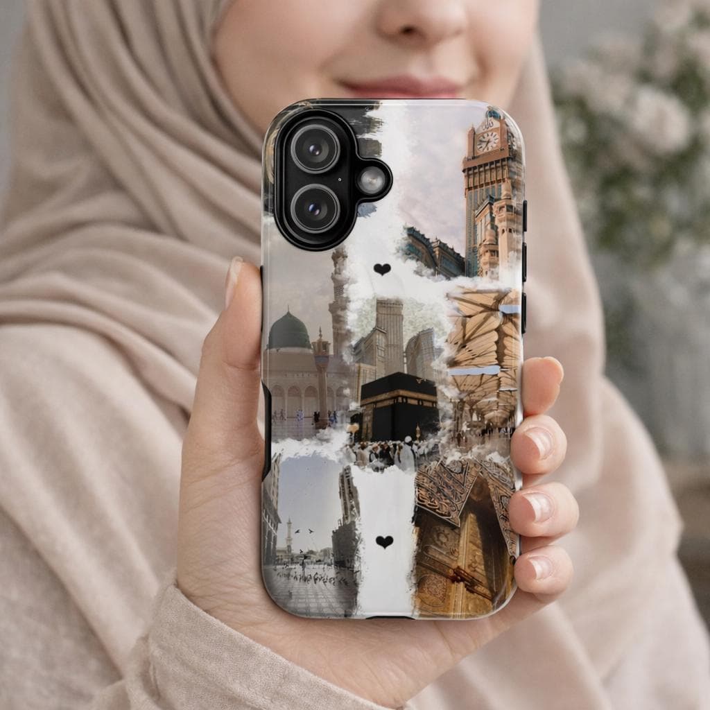 Mecca Madina Dreamy Collage Phone Case | Islamic Aesthetic Tough Case for iPhone & Samsung | Hajj Umrah Muslim Gift | Holy Cities