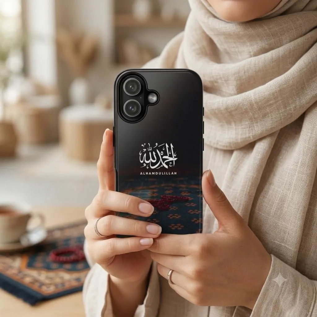Islamic Phone Case | Alhamdulillah | Prayer Beads Tasbih | Dark Muslim Case | Arabic Calligraphy | Tough iPhone Samsung Case | Muslim Gift