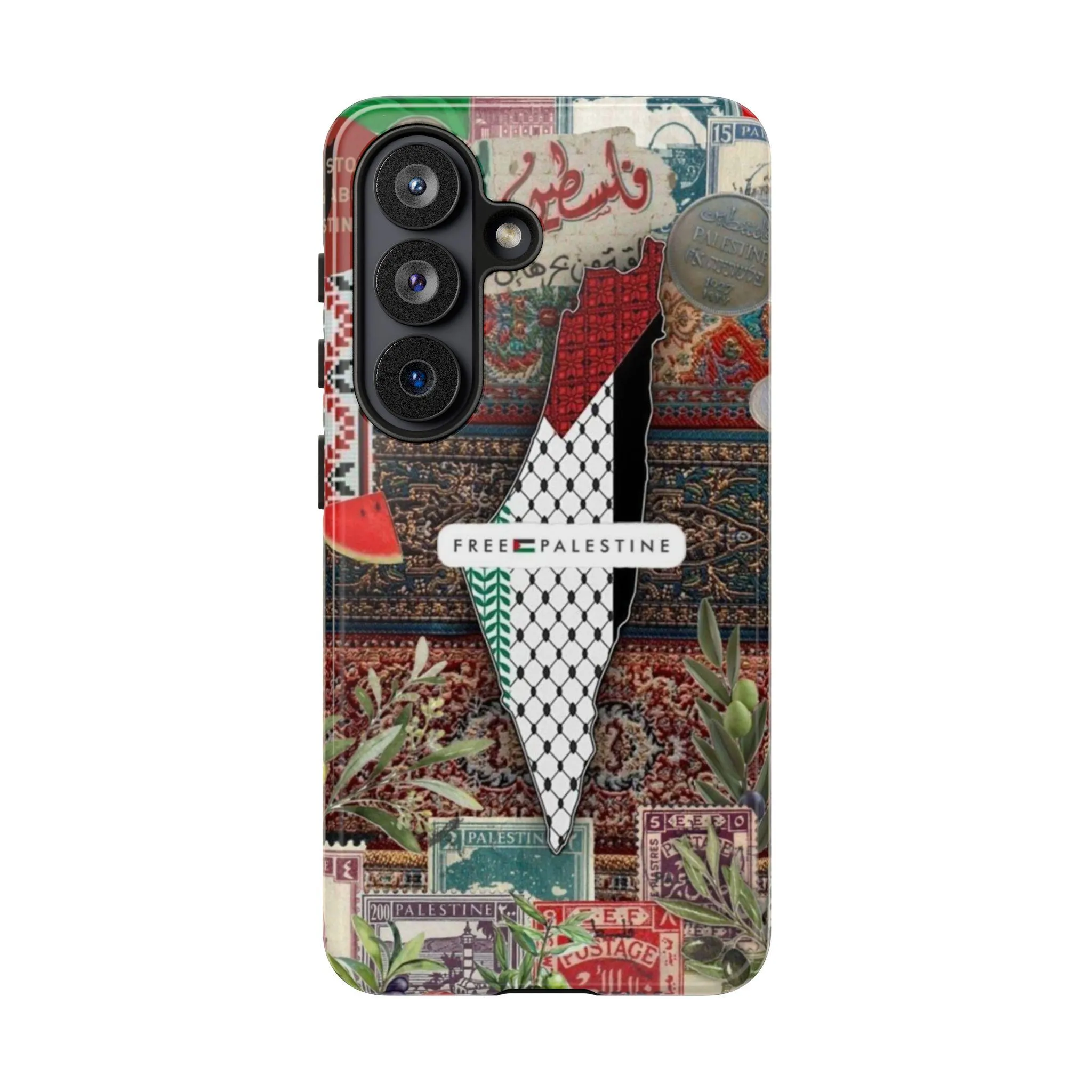 Free Palestine Phone Case | Keffiyeh Map Collage Tough Case for iPhone & Samsung | Palestinian Heritage Gift | Watermelon Olive Art - image 4