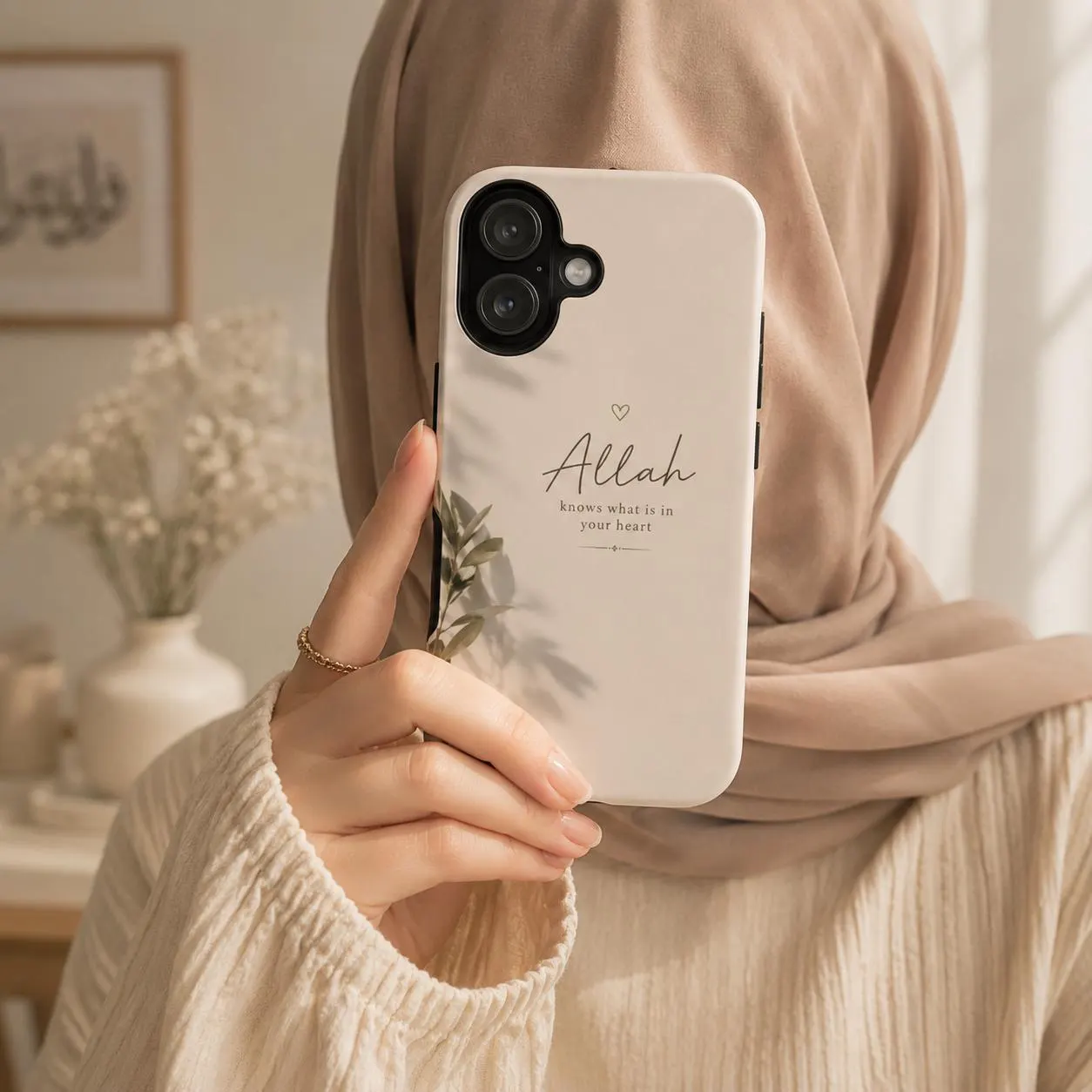 Islamic Phone Case | Allah Knows Your Heart | Beige Minimal Muslim Case | Botanical Islamic Case | Tough iPhone Samsung Case | Muslim Gift - image 3
